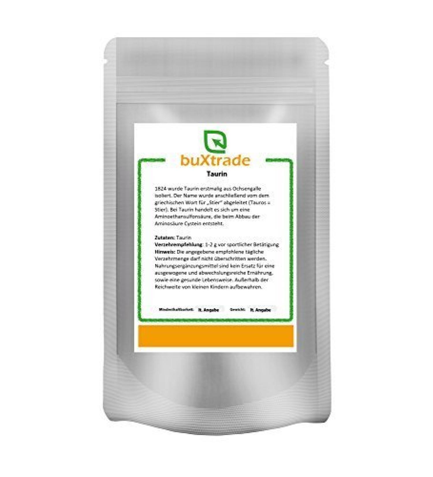 500 g Taurin - pure/without additives |Powder |Conditional-essential amino acid |Dietary supplement Sport |Vegan Nutrition |BUXTRADE 500 g (1 Pack)