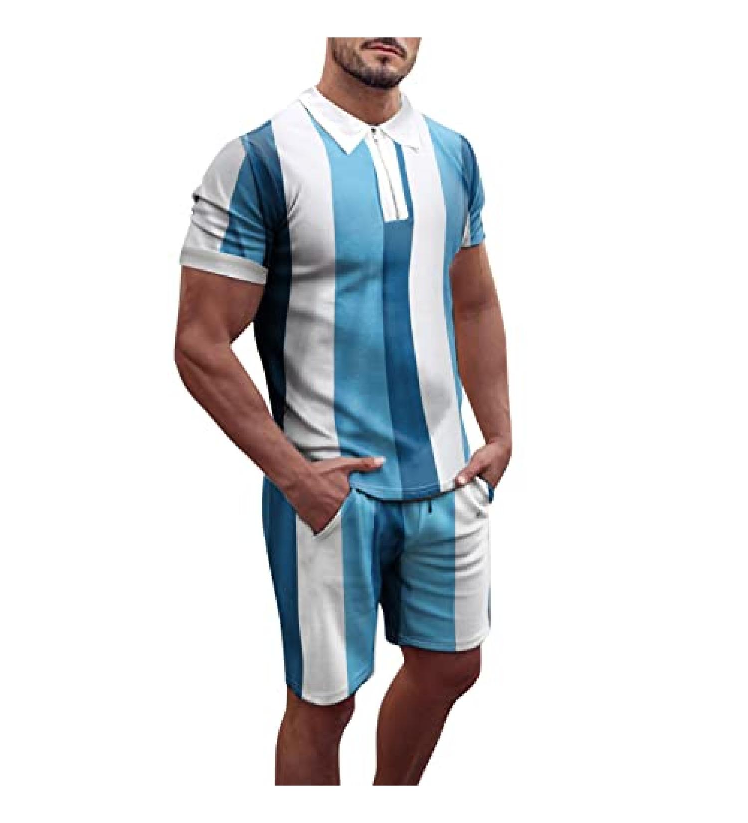 Men's Muscle T-Shirt & Short Set | Summer Workout 2 Piece Tracksuit - Blue-3 Medium - Buy Online on GoSupps.com