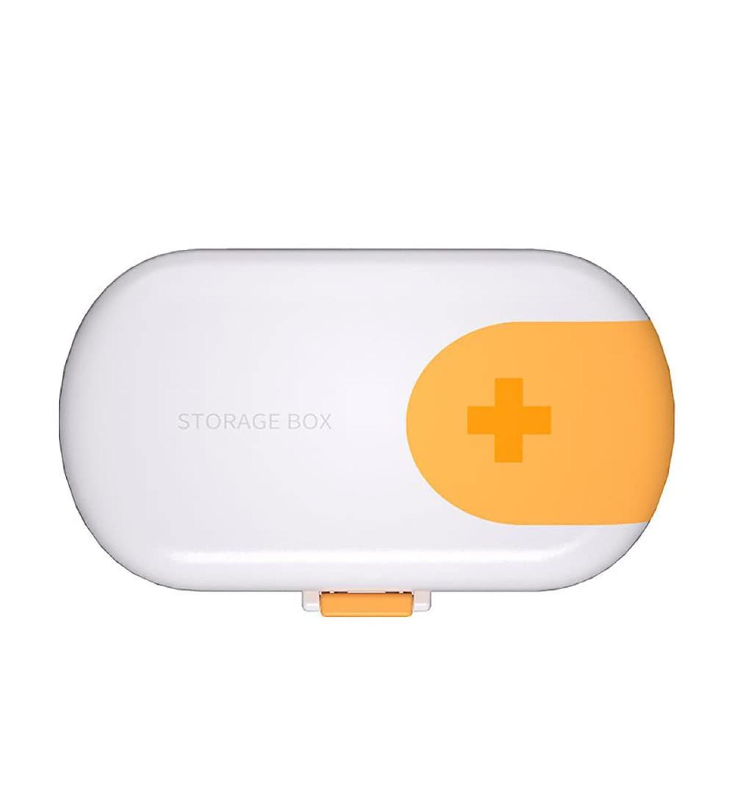 Small Pill Box with 4 Compartments - Waterproof Travel Daily Pill Organizer | Compact Medicine Holder for Vitamins - Blue & White - Buy Online on GoSupps.com