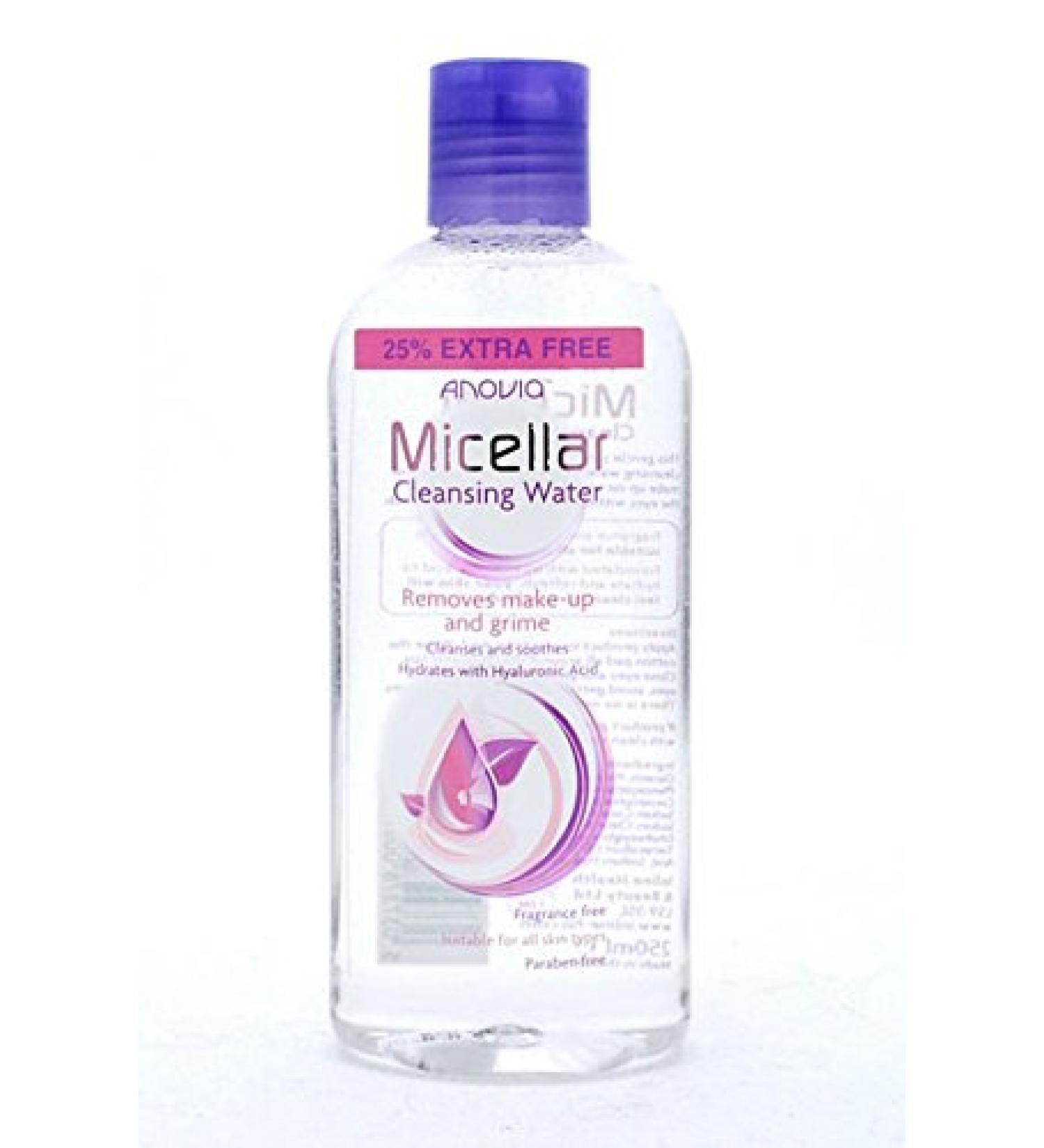 3 x 250 ml Anovia Eau Micellaire Nettoyante Sans Parfum d'Acide Hyaluronique