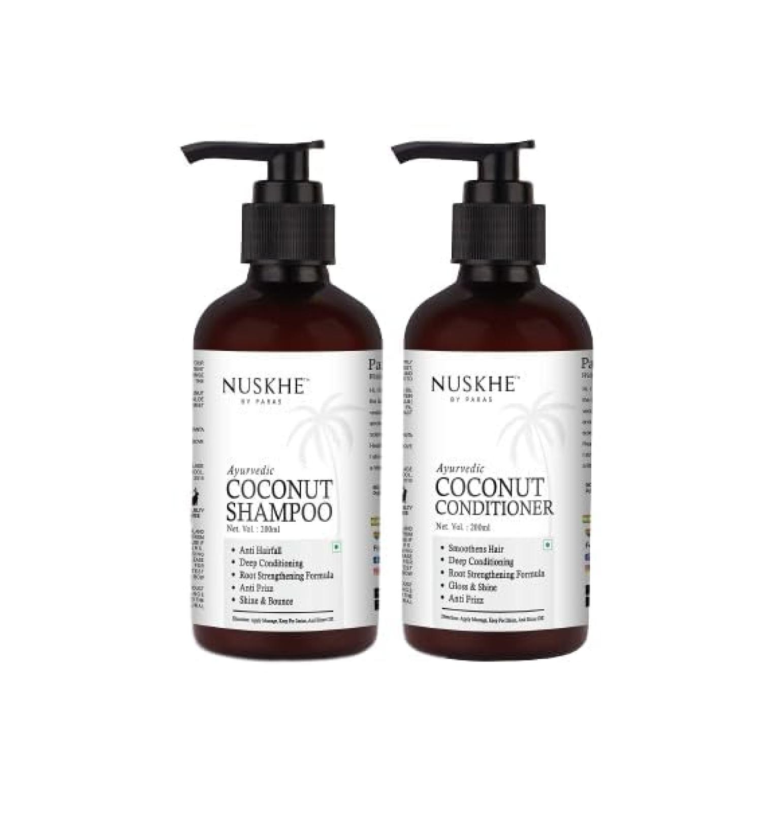 Nuskhe by Pa ras Deep Root Conditioning Combo - Coconut Shampoo & Conditioner Set with Coconut Oil Avocado Oil & Keratin - 200 ml Each - Best for Healthy Hair - Buy Online on GoSupps.com