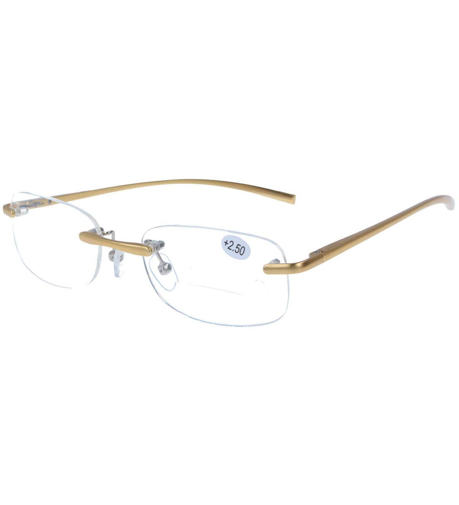 Golden rimless bifocal glasses with near part/reading part ALEXIS with spring hinge with classic shape + 1.50 dpt