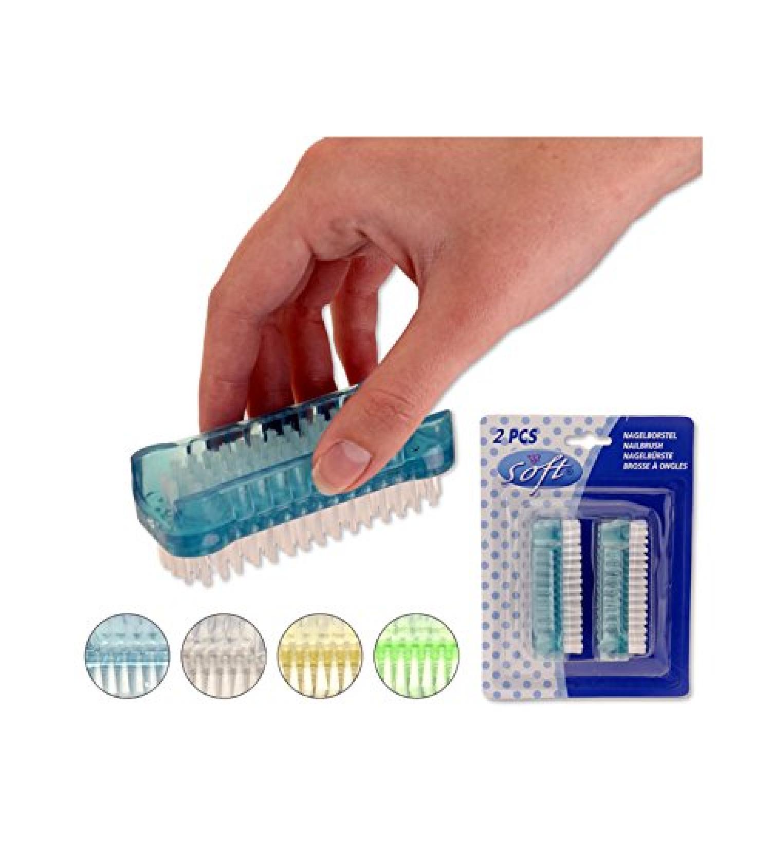 Pack of 2 nail brushes transparent approx. 9 cm long neon-colored hand brush (2)