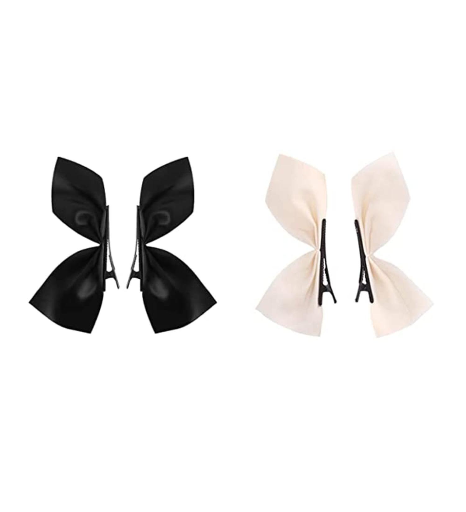 ZHOUMEIWENSP 2 Pairs Non-Slip Silks & Satins Hair Clips - White & Black Bowknot Barrettes - Buy Online on GoSupps.com