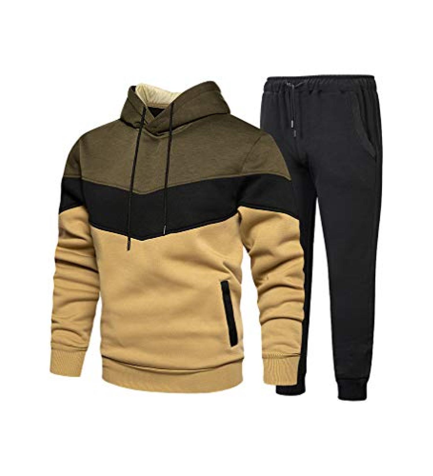 Tebreux Men's 2-Piece Athletic Tracksuit Set - X-Large Green | Hoodie Sports Sweatsuit for Jogging - Buy Online on GoSupps.com