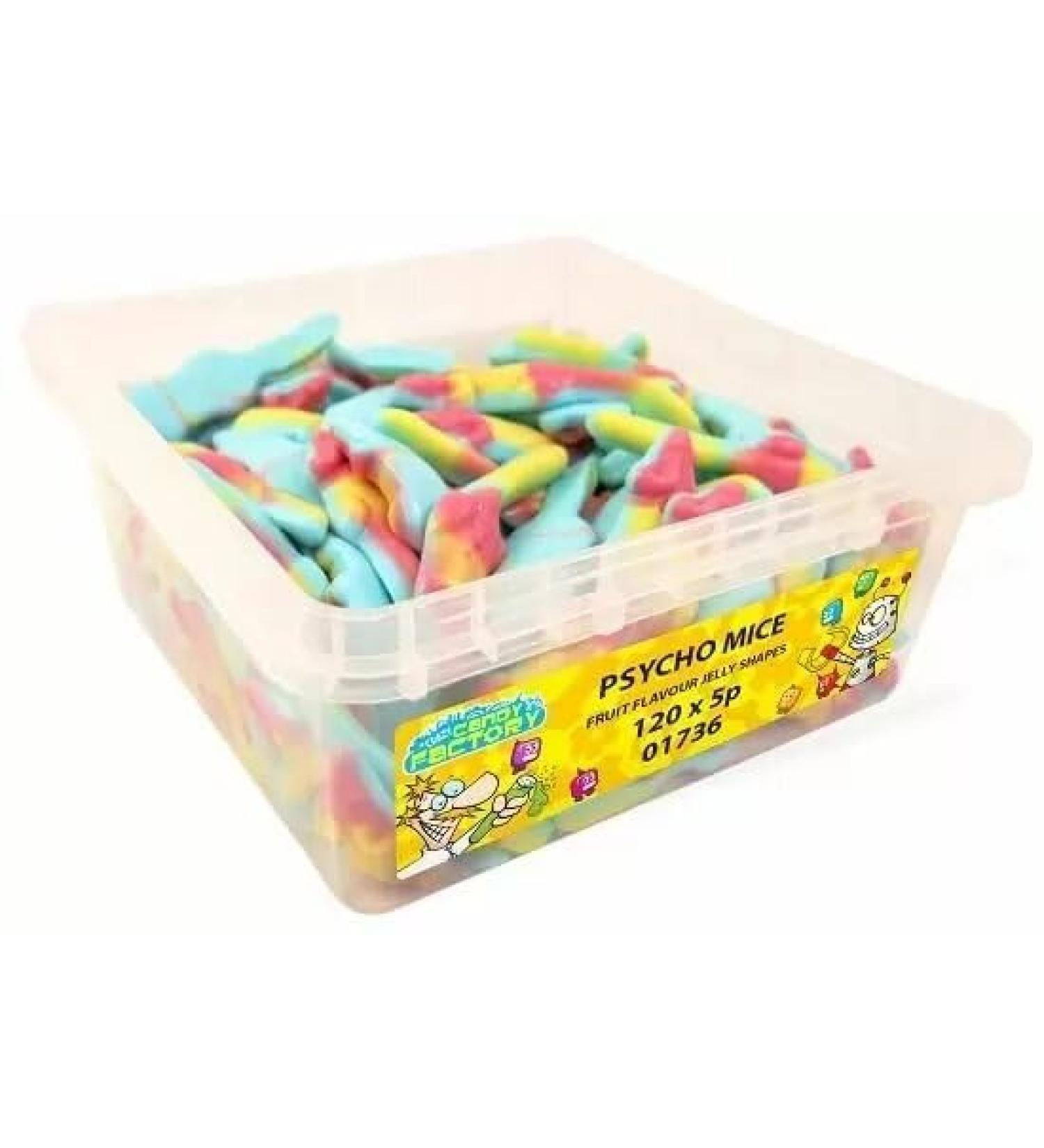 Crazy Candy Factory Psycho Mice 5p Tub - Scary Fruit Flavoured Jelly Mice for Halloween and Kids Parties