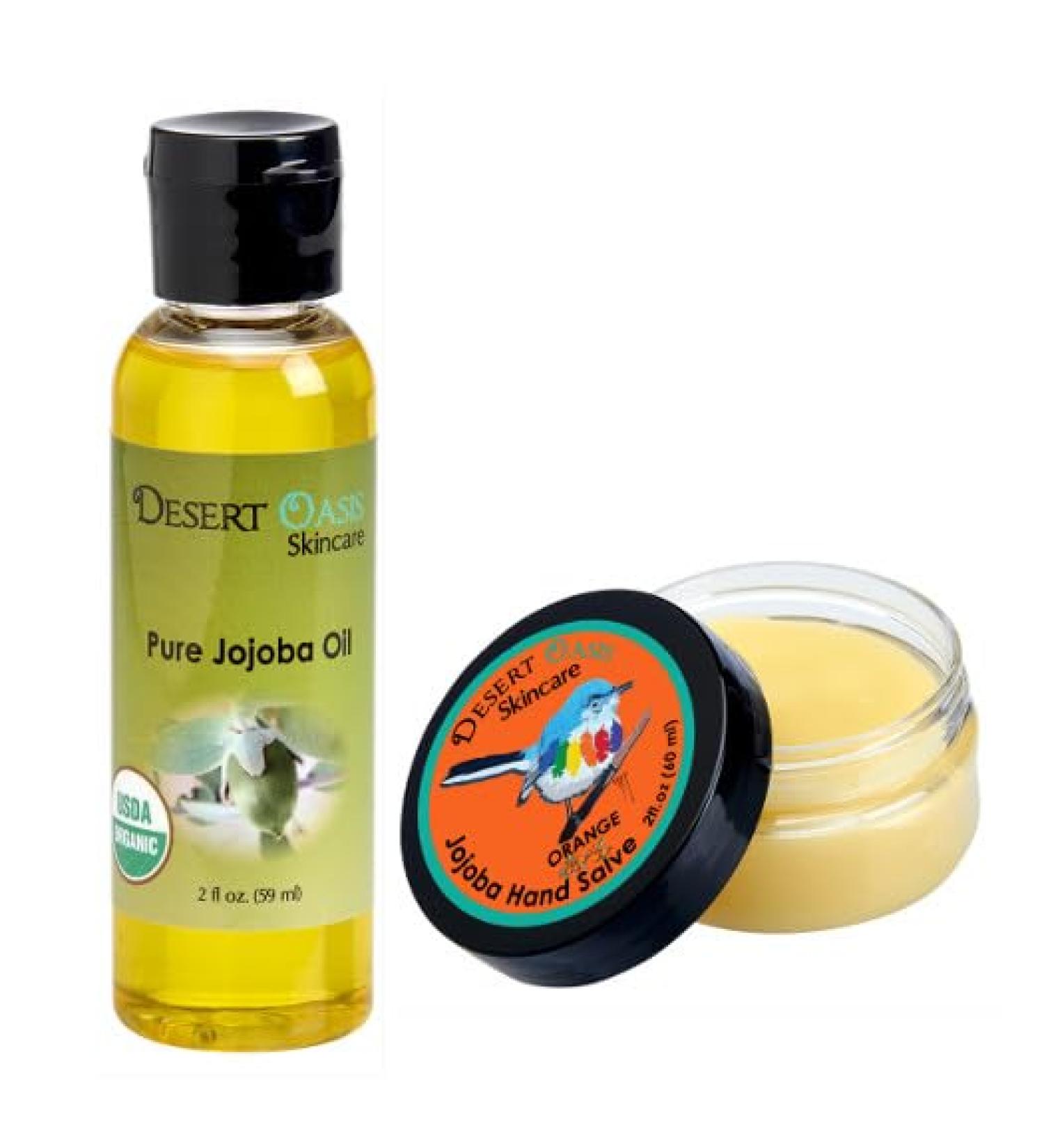 Desert Oasis Skincare 100% Pure Organic Jojoba Oil. Travel Size 2 oz plus Orange Hand Salve with over 50% Jojoba Oil. 100% Natural (1 fl oz/29 ml) - Buy Online on GoSupps.com