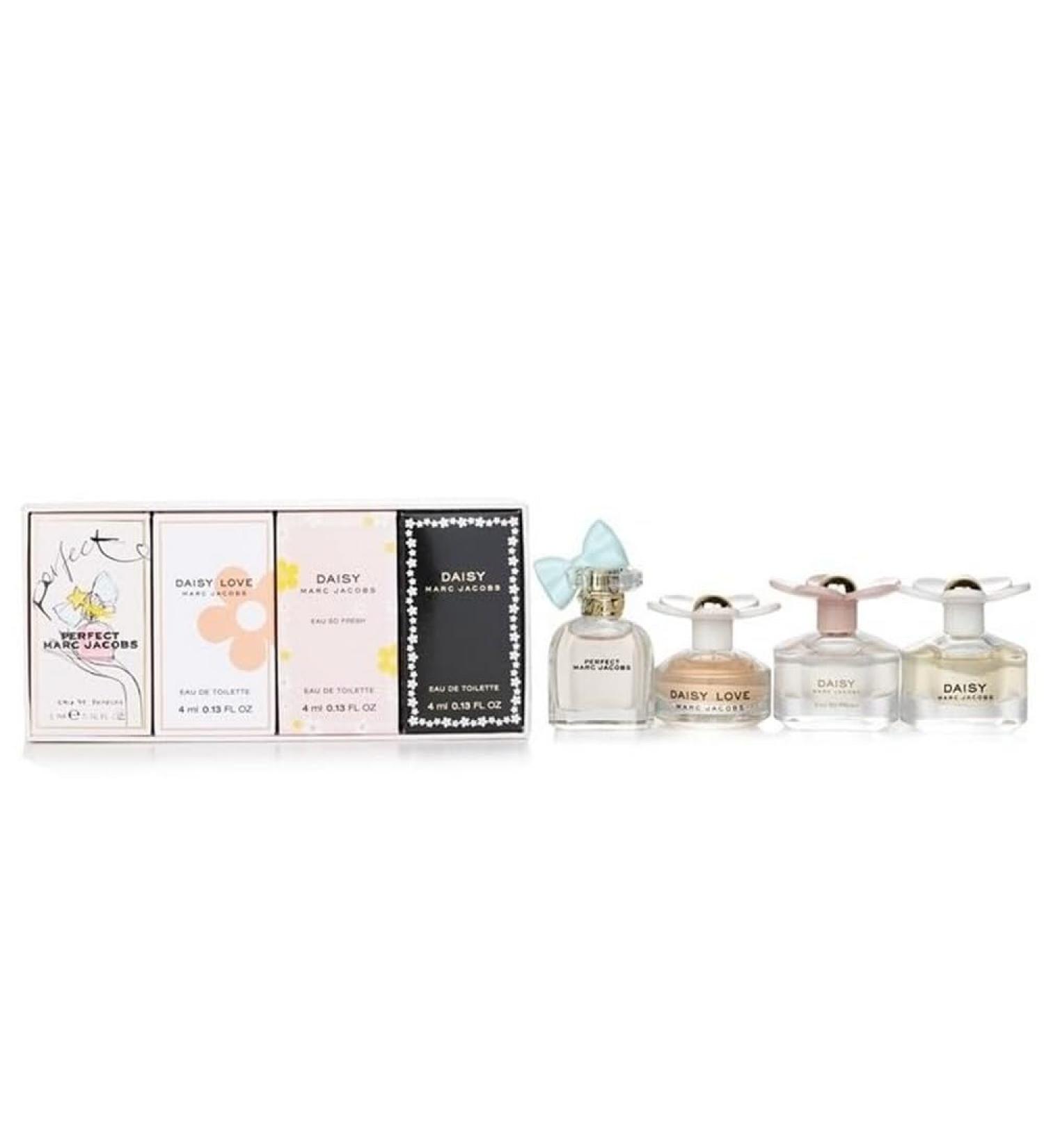Marc Jacobs Daisy Miniatures Collection for Women- 4 Pc Mini Gift Set 0.13oz Daisy Eau So Fresh EDT Splash 0.13oz Daisy EDT Splash 0.13oz Perfect EDT Splash 0.13 Daisy Love EDT Splash 0.13 Ounce (Pack of 4)