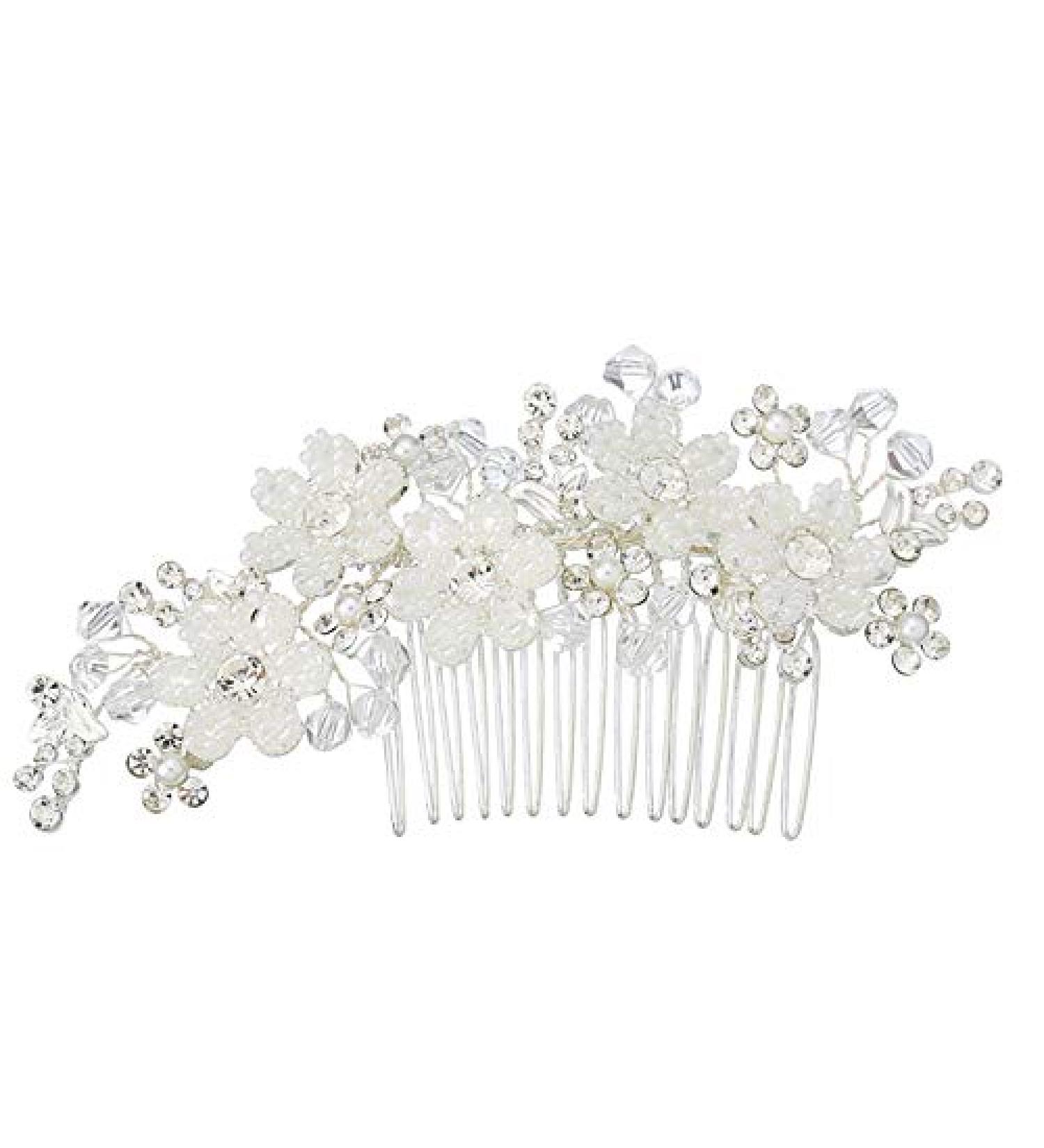 rieder Handmade Silver Pearl Flower Hair Comb Bride Tiaras Crowns Headpiece Wedding Bridal Hair Jewelry Accessories For Women - Buy Online on GoSupps.com