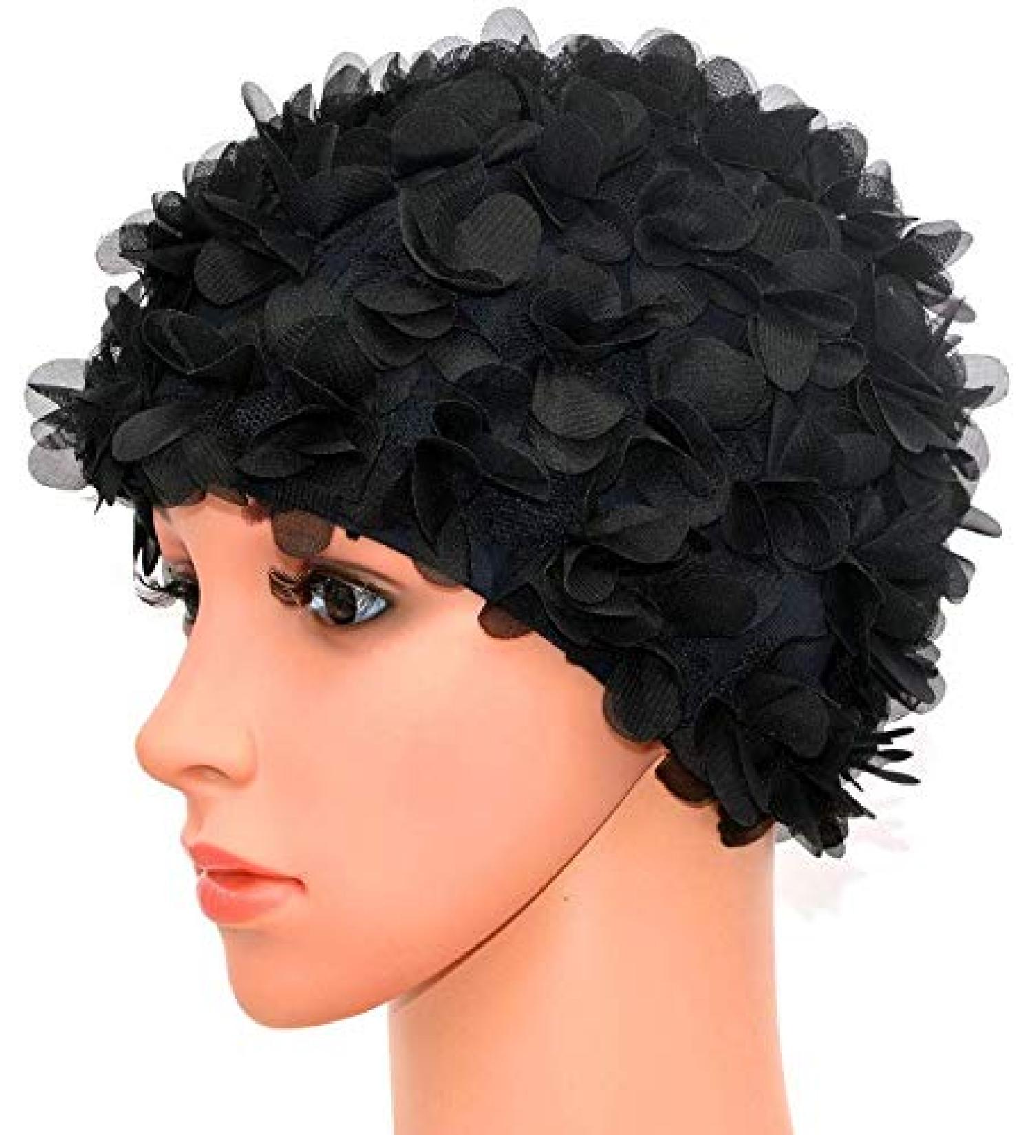 Haofy Retro Vintage Floral Bath Cap for Women - Waterproof Swimming Cap for Long Hair - Stylish Black Design - Buy Online on GoSupps.com
