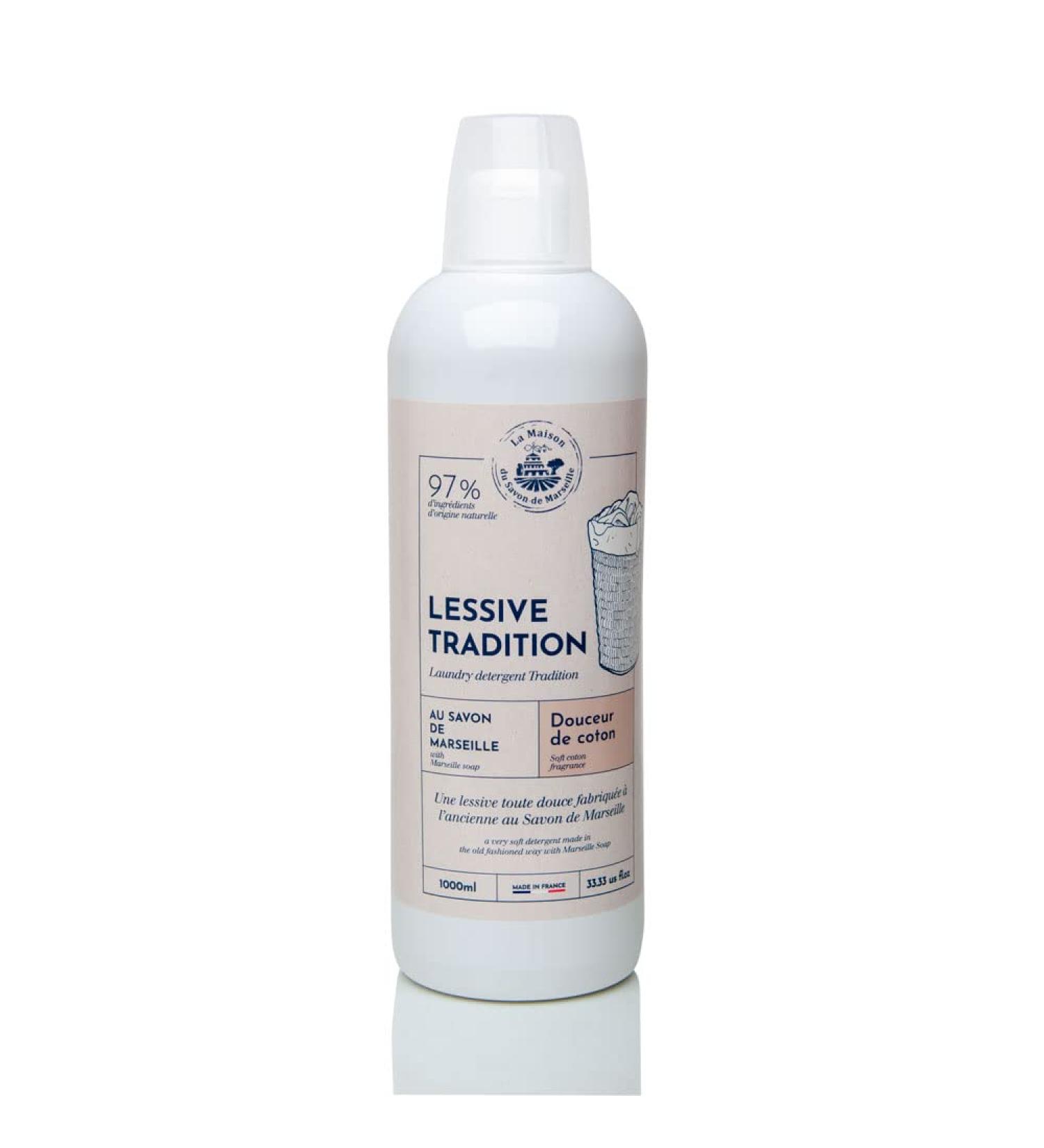 Maison du Savon de Marseille - French Laundry Detergent for Whites and Colours - Delicate Cotton Fragrance - Over 95% biodegradable - 1 Litre