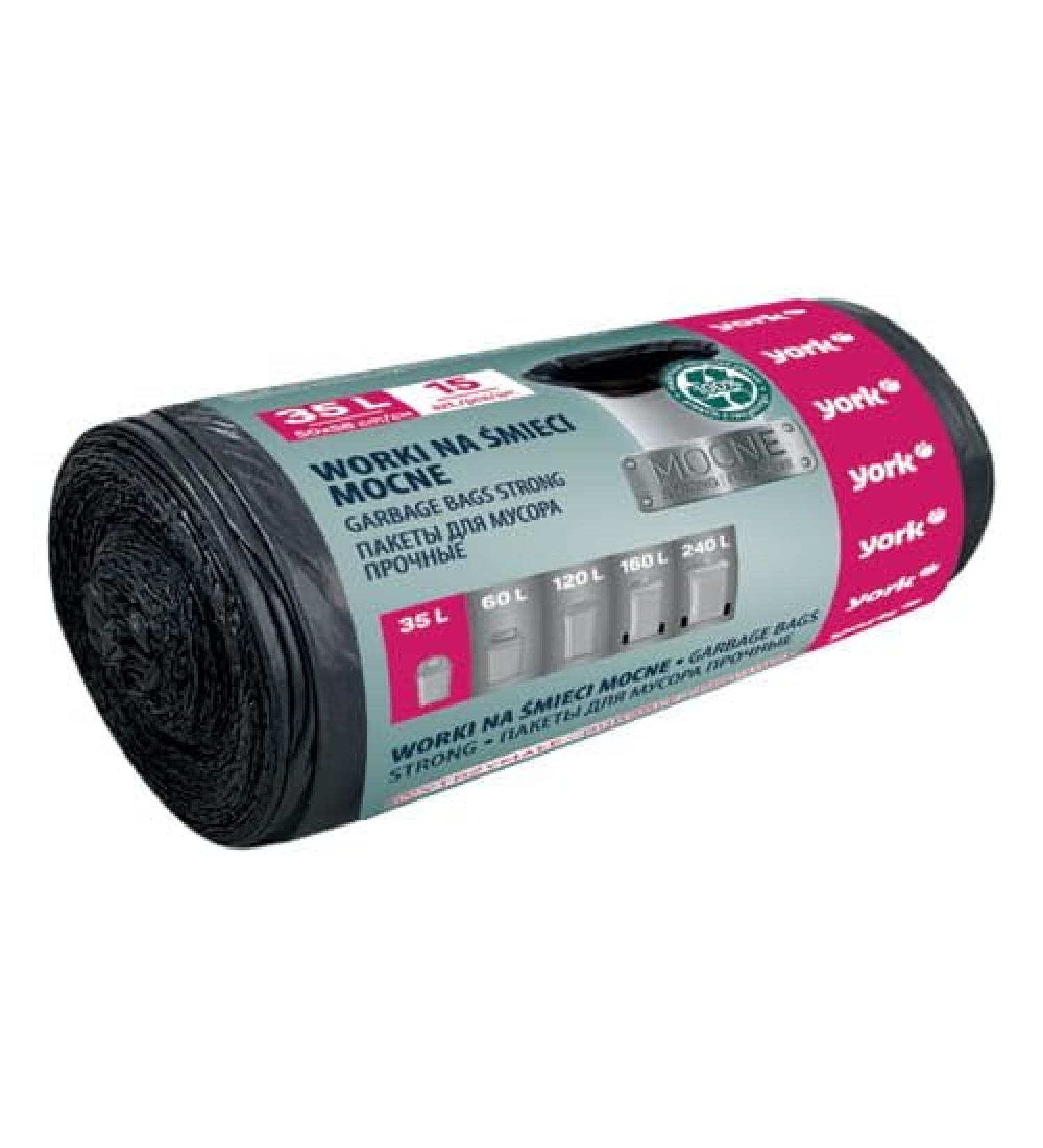 York 35L Black Garbage Bags - Extra Strong Trash Bags (1 Roll of 15) | Durable & Large Waste Bags for Heavy-Duty Use - Buy Online on GoSupps.com