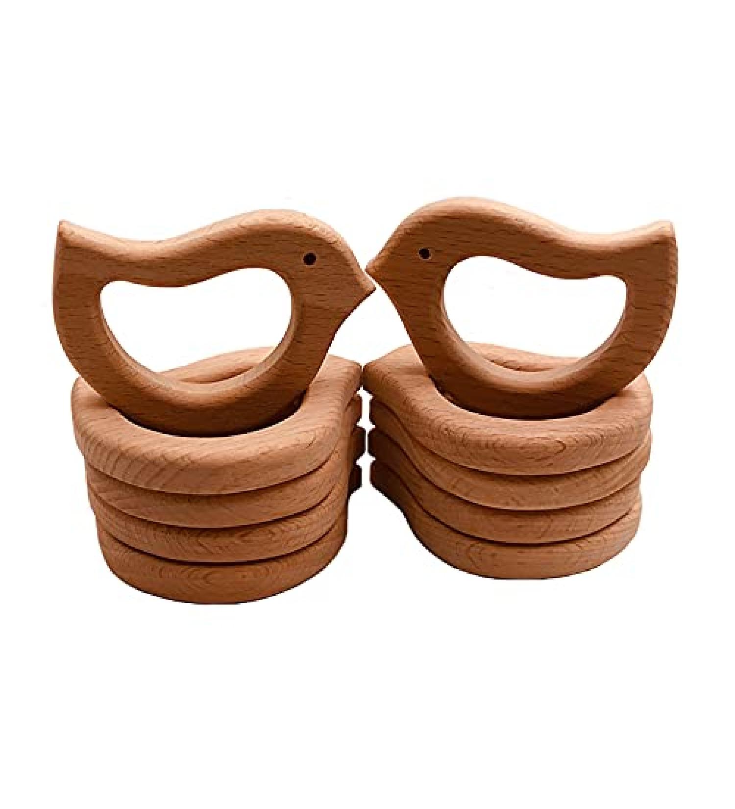 Wendysun 10pcs Cartoon Wood Teether Natural Animal Pigeon Shape Baby Teething Toy - Buy Online on GoSupps.com