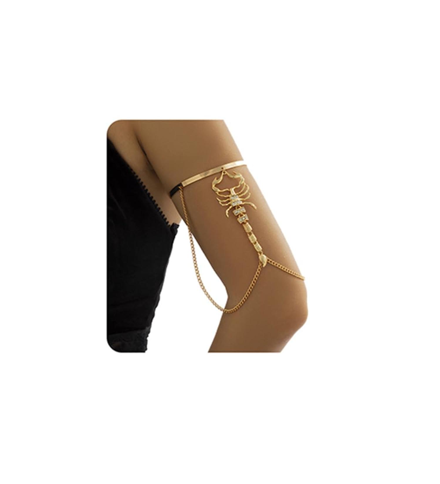 Upper Arm Cuff with Silver Scorpion Tassels Pendant - Adjustable Halloween Women Costume Jewelry Armband in Gold - Buy Online on GoSupps.com