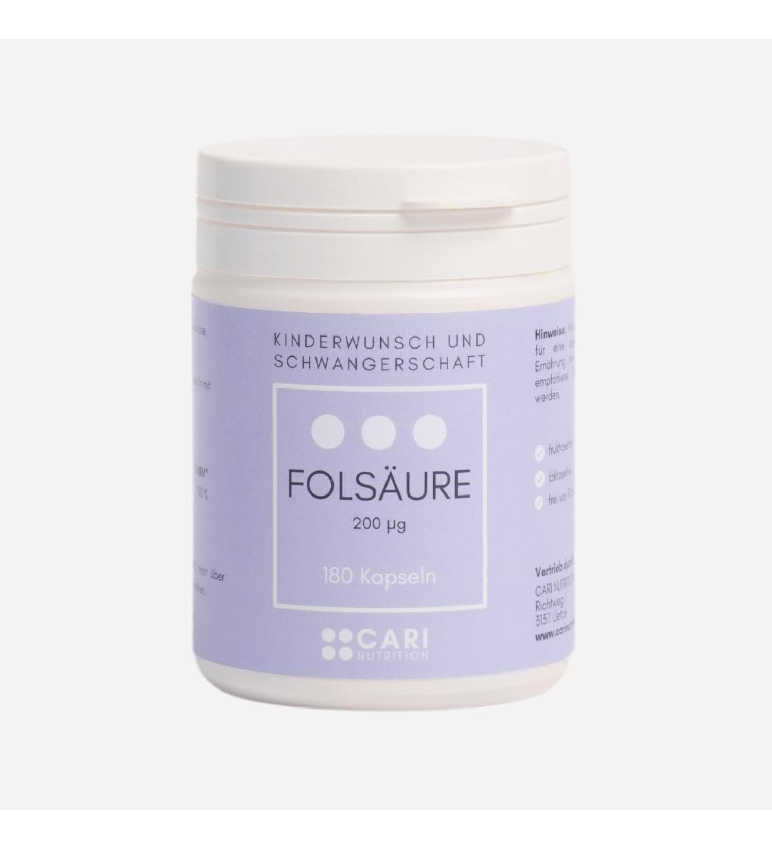 Folic Acid 200 mcg - 180 Vegan Capsules for Fertility Pregnancy & Breastfeeding | Made in Germany - Buy Online on GoSupps.com