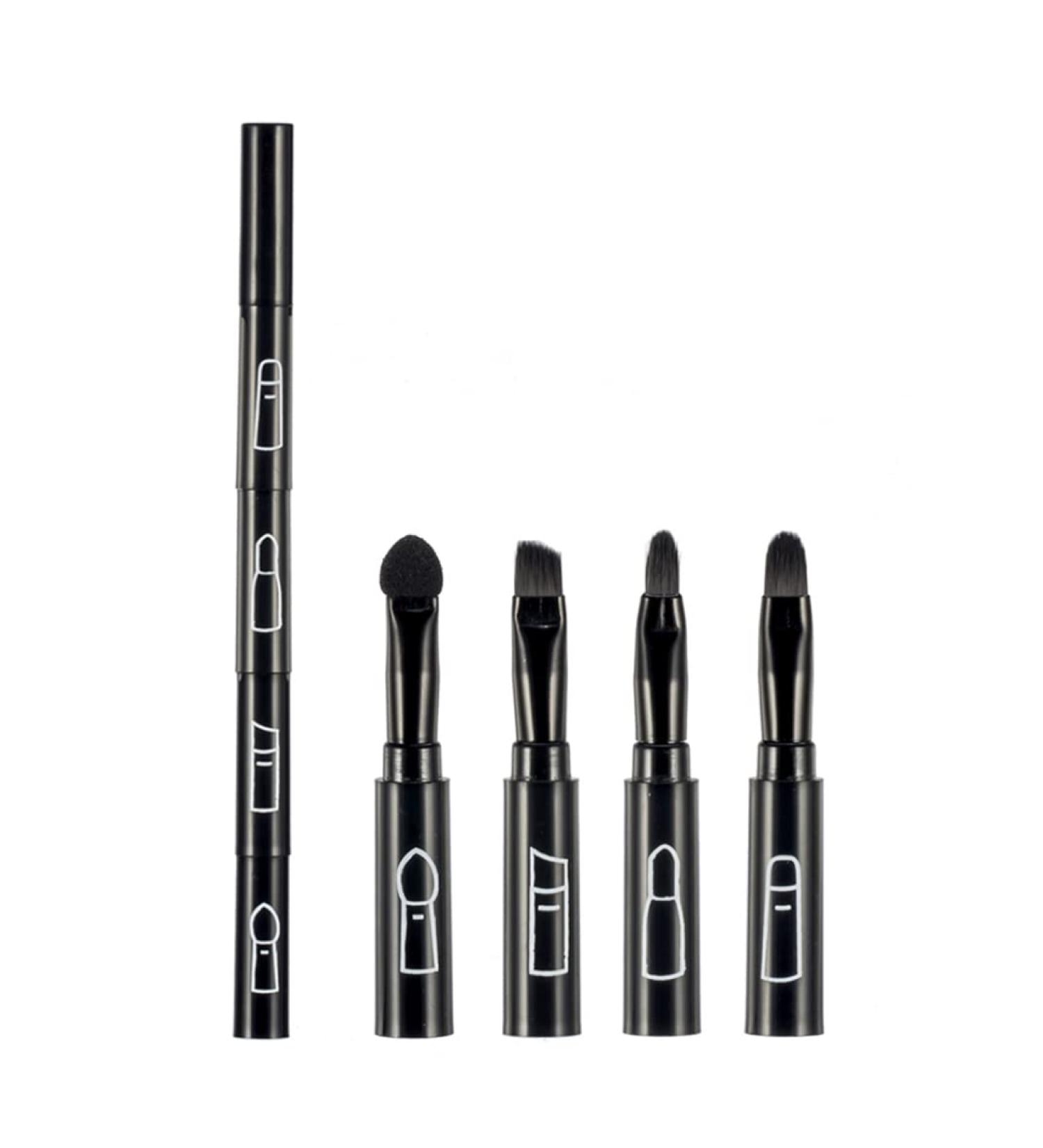 Premium 4-in-1 Detachable Makeup Brush Kit - Portable Travel Lip Eyeshadow & Eyebrow Brushes (Black) - International Shipping Available - Buy Online on GoSupps.com