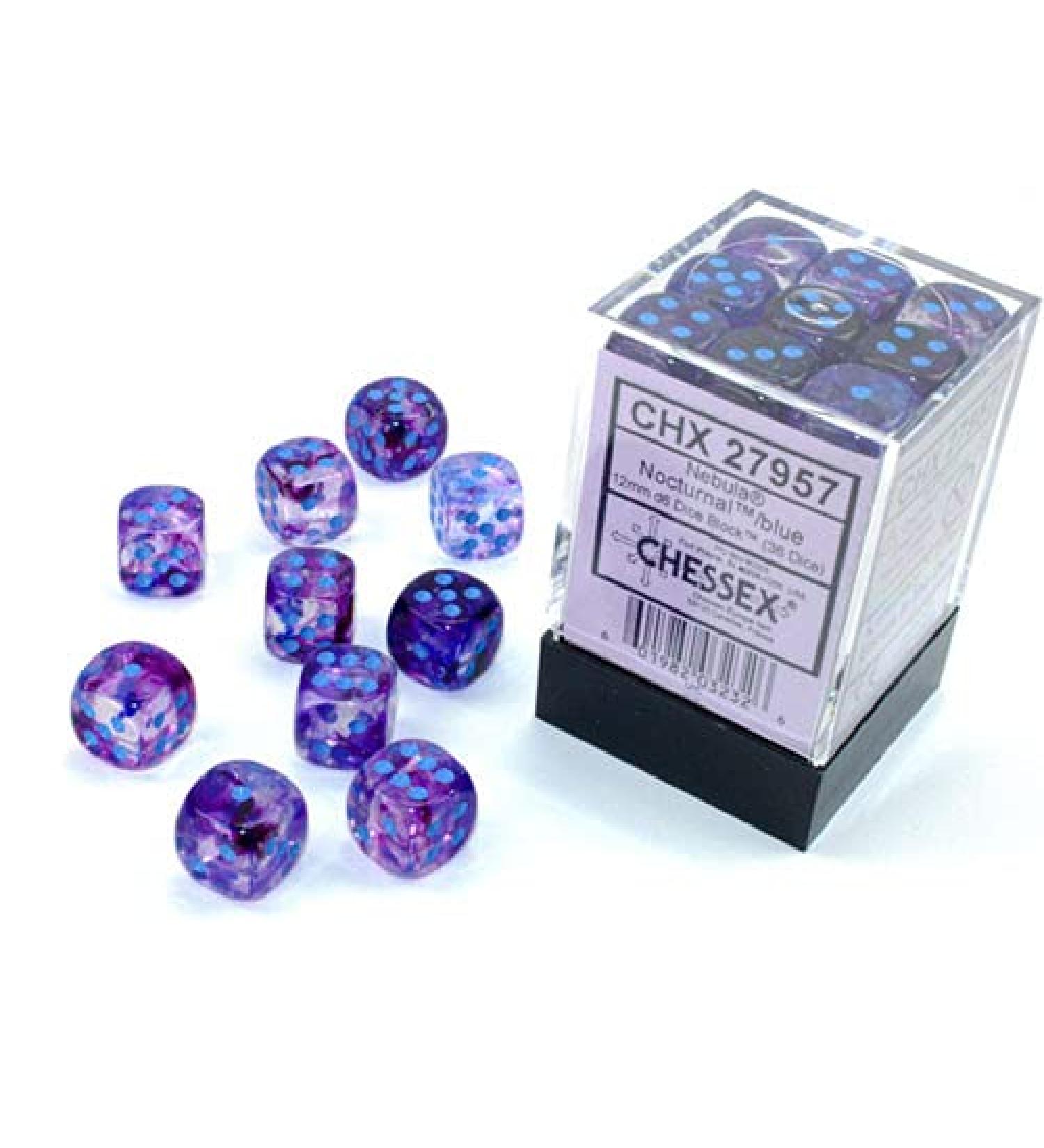 Chessex Nebula 12mm d6 Nocturnal/Blue Luminary Dice Block - 36 Dice - Buy Online on GoSupps.com