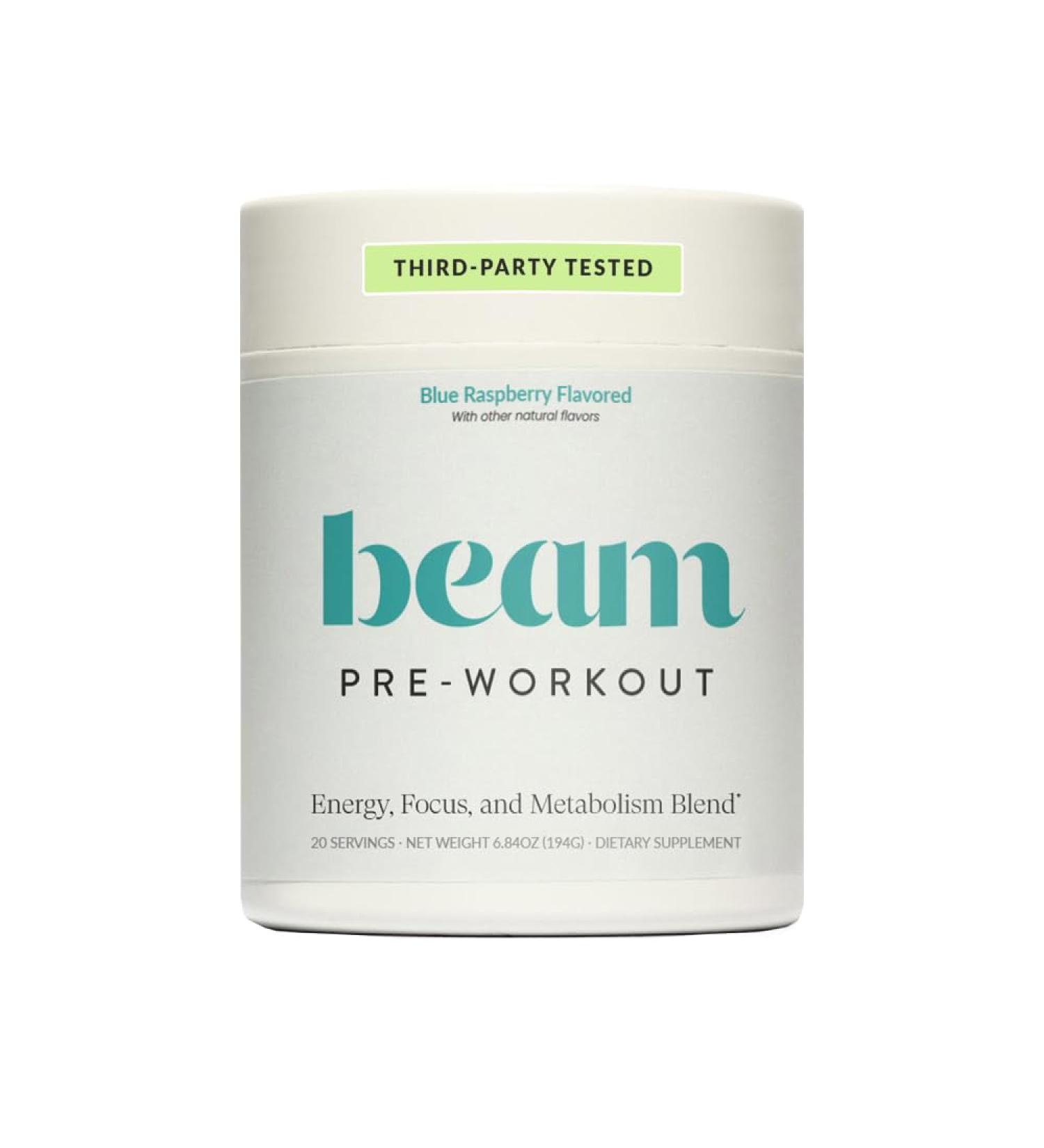 Beam Pre Workout Powder for Energy Focus & Endurance Natural Caffeine from PurCaf Cognizin Electrolytes L-Citrulline Beta-Alanine L-Theanine No Crash Jitter-Free 20 Servings Jar Blue Raspberry 5.29 Ounce (Pack o  - Buy Online on GoSupps.com