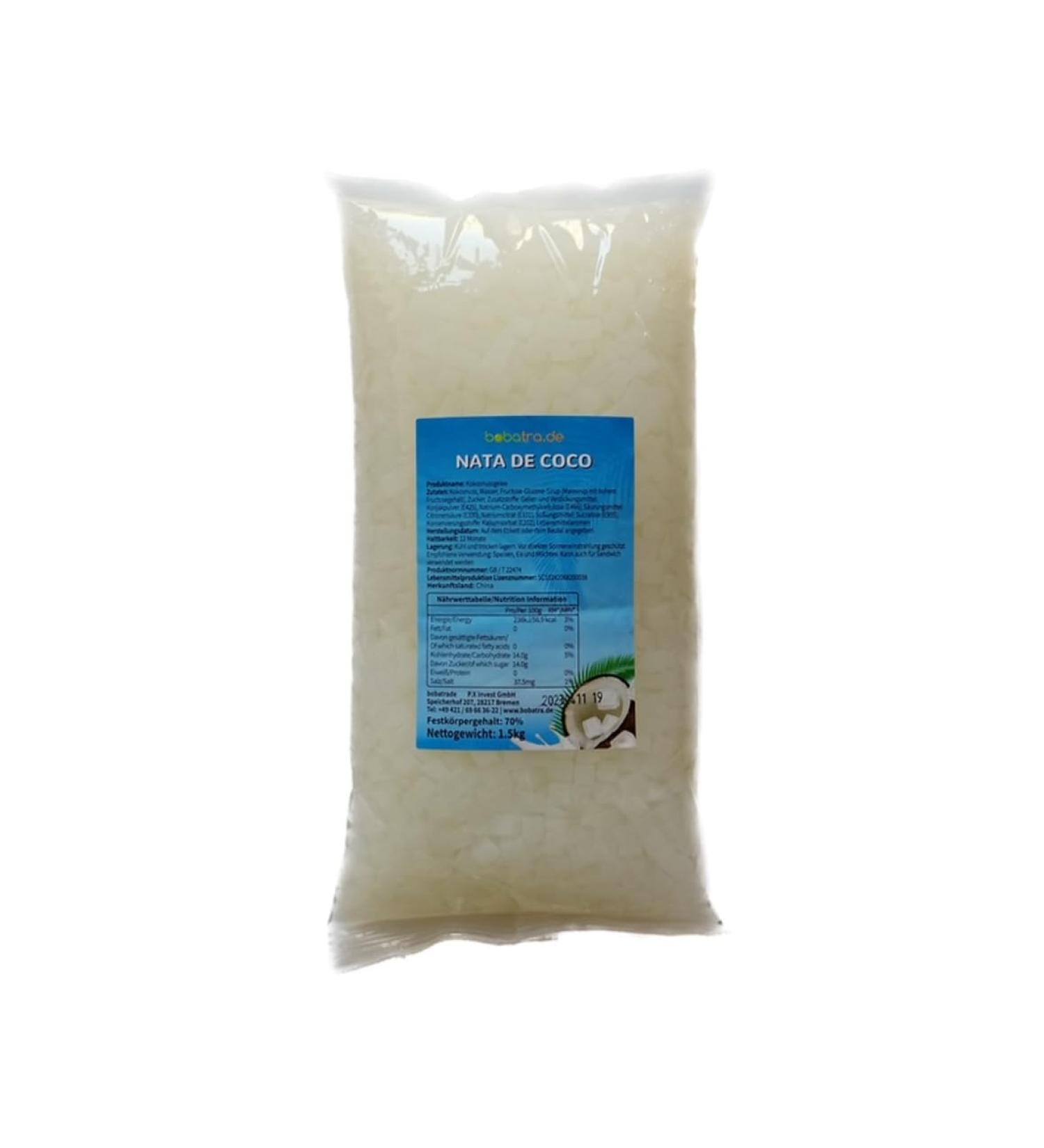 bobatra.de - Nata de Coco Coconut Jelly 1.5 Kg Bag Topping for Bubble Tea/Ice Cream/Cocktails/Dried
