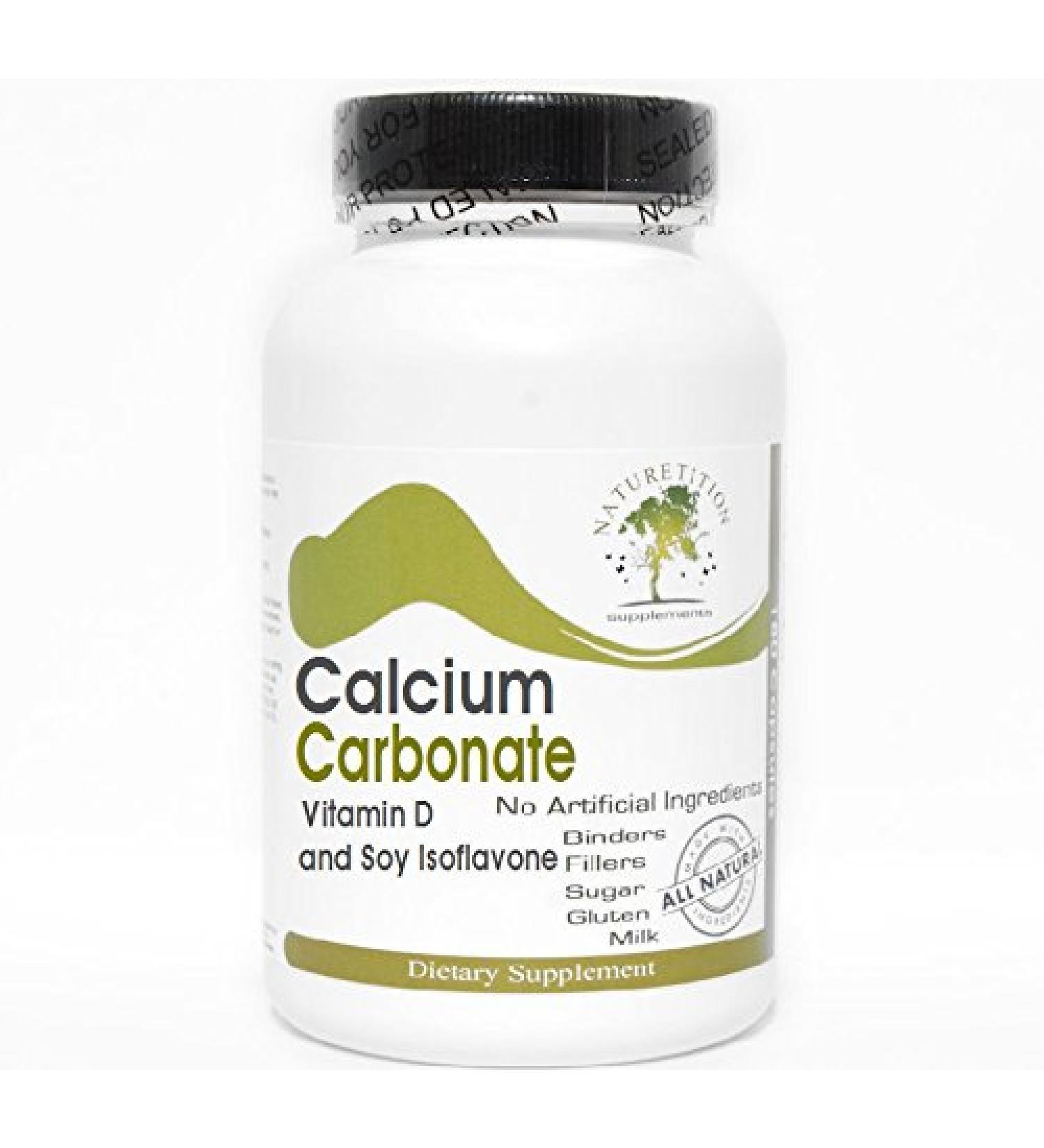 Calcium Carbonate 600mg with Vitamin D and Soy Isoflavone 200 Capsules - No Additives Naturetition Supplements