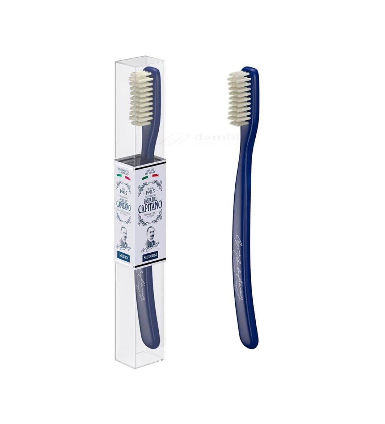 Pasta del Capitano 1905 vintage toothbrush with medium-sized bristles reproduction of the original version reaches the most difficult corners 100% made in Italy blue