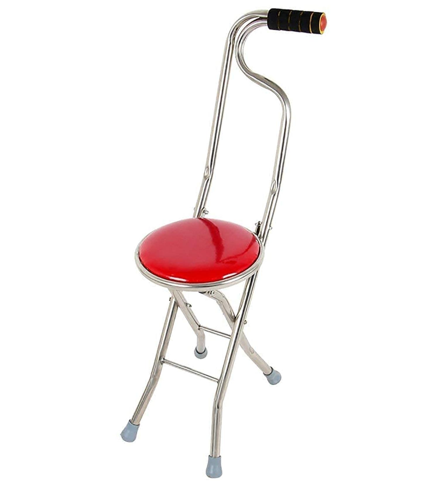 Walking Seat Stainless Steel Elderly Crutches Stool Lightweight Cane Four-Legg Folding Stool R Family - Buy Online on GoSupps.com