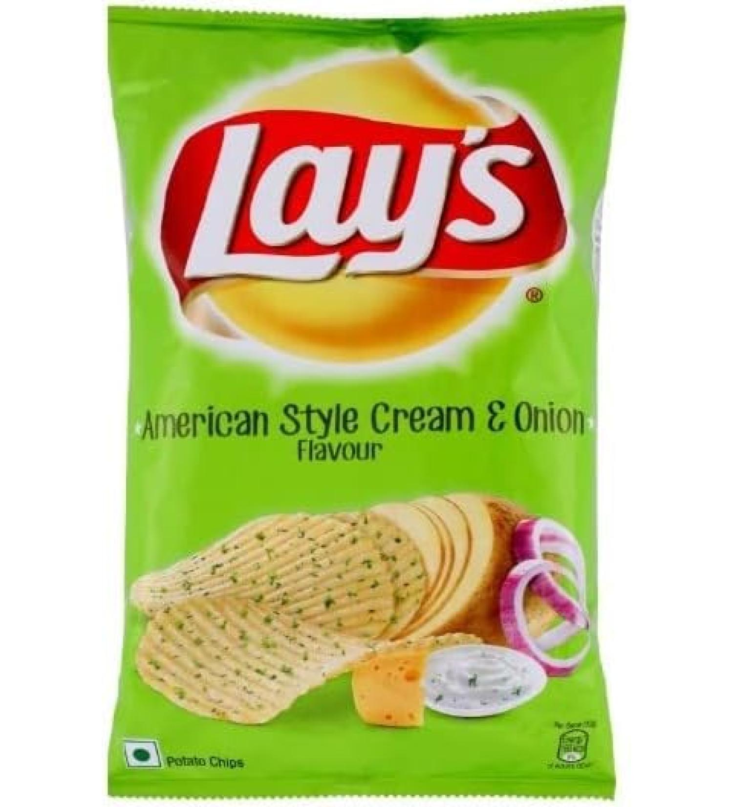 Lay's Crispy Wavy Chips and Snacks (Lay's American Style Cream & Onion Pack Of 4) Perfect for Snacking Delicious Tasty And Twisty Treat Gift Hamper Sold By Kidzbuzz - Buy Online on GoSupps.com