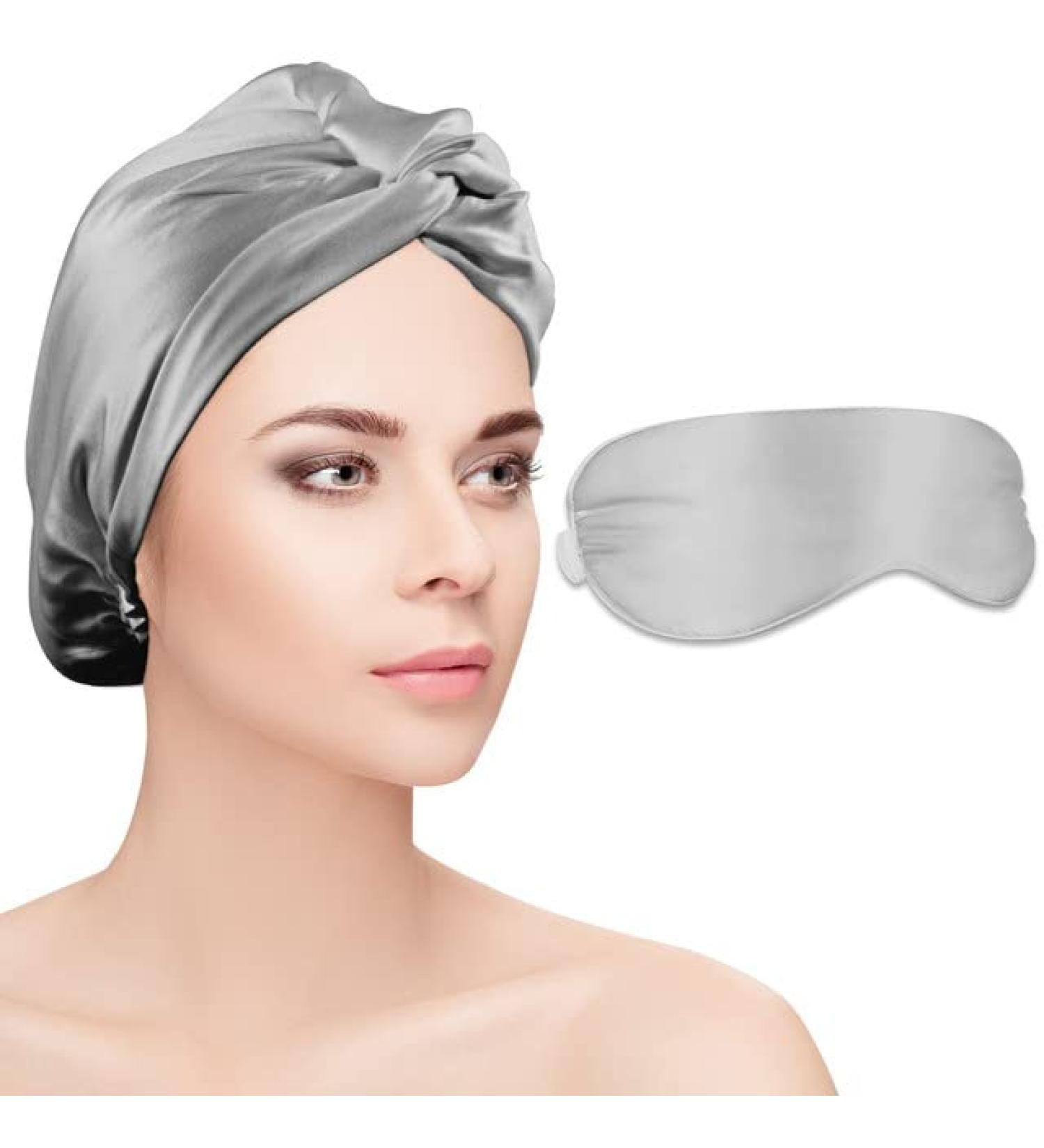 22 Momme 100% Pure Mulberry Silk Grey Sleep Cap for Women - Double Layer Hair Bonnet for Sleeping - Buy Online on GoSupps.com
