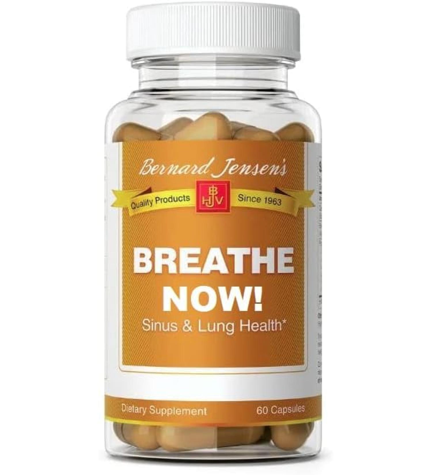 Bernard Jensen's Breathe Now Supplement Natural Support for Respiratory, Sinus, and Lung Health, Promotes Breathing Wellness, Herbal Formula, Immune Boost, Non-GMO, Vegan-Friendly, 60 Capsules - Buy Online on GoSupps.com