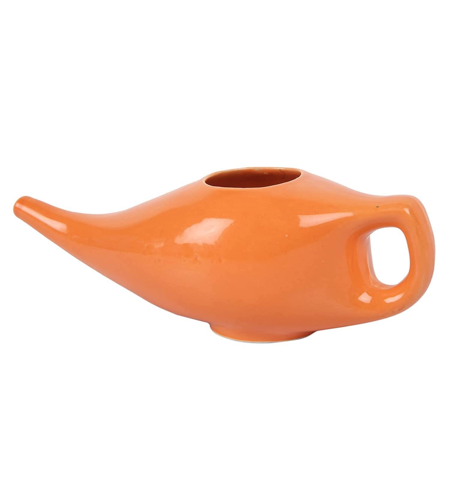 Porcelain Ceramic Neti Pot for Nasal Cleansing Sinus and Passages | Orange Colour - Buy Online on GoSupps.com