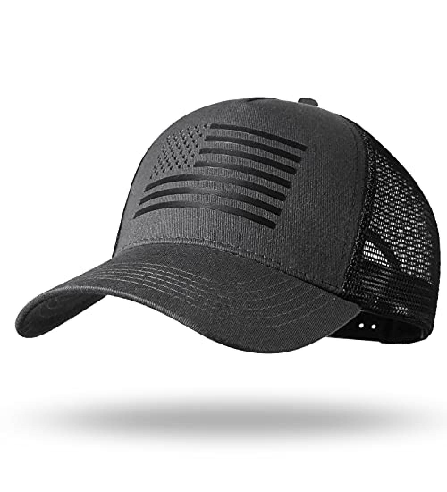 American Flag Trucker Hat - Snapback Baseball Cap for Men Women - Dark Gray/Black - Buy Online on GoSupps.com