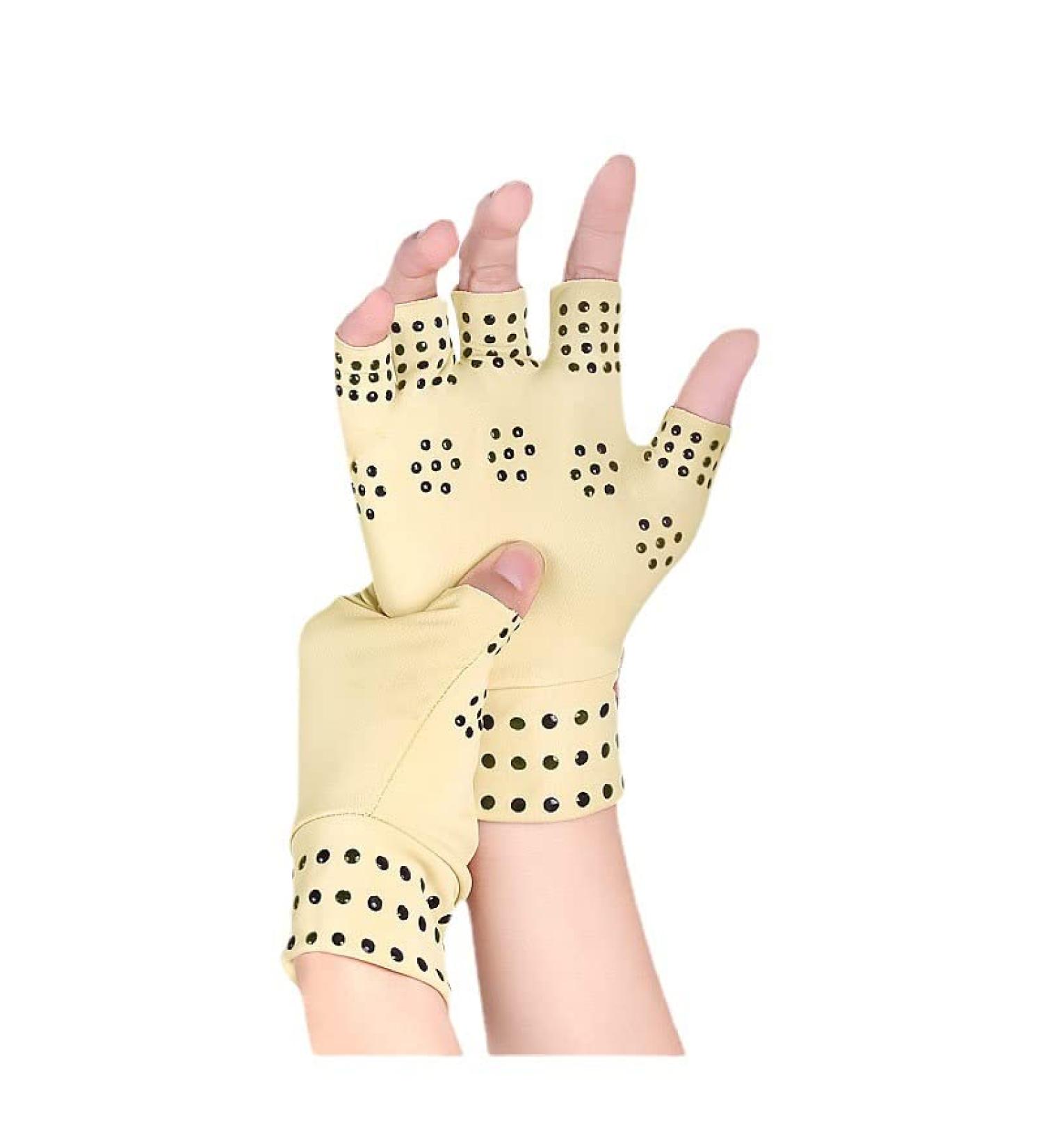 Compression Gloves for Arthritis Relief - Magnetic Fingerless Hand Support for Joint Pain - Nude Color - Buy Online on GoSupps.com