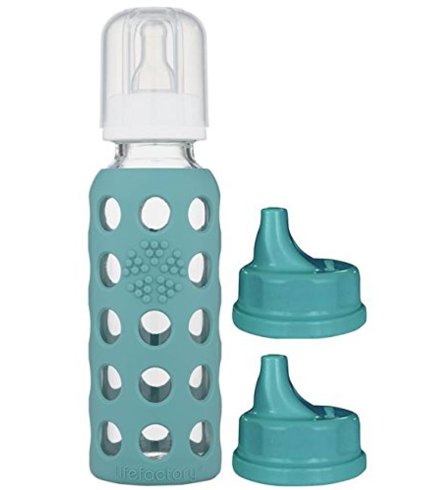 Lifefactory Glass Baby Bottle 9 oz with 2 Kale Sippy Caps - BPA-Free - Buy Online on GoSupps.com