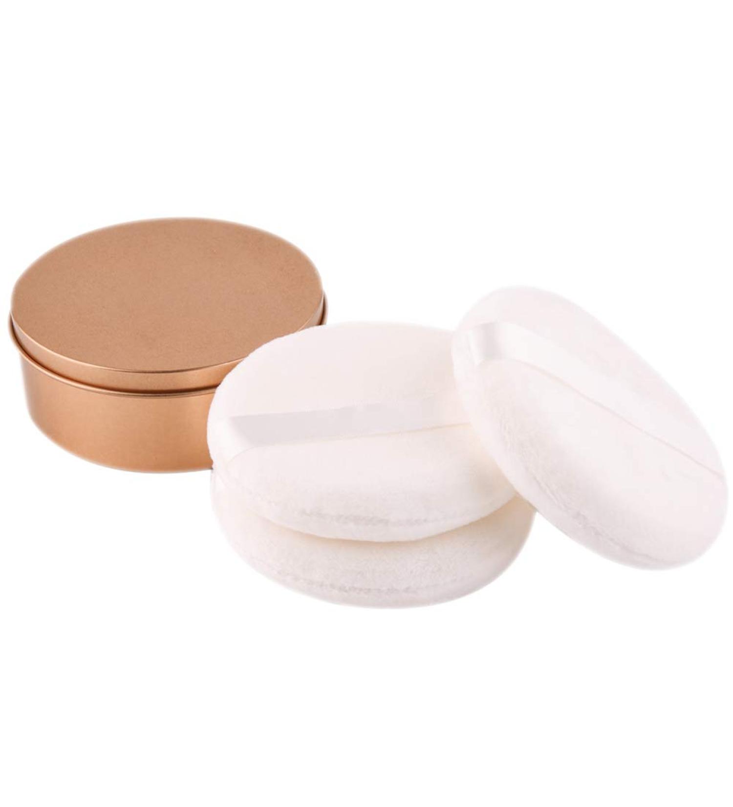 3 Pack Large Powder Puff Set with Metal Box - Smooth Soft Puffs for Loose Body Powder - Buy Online on GoSupps.com