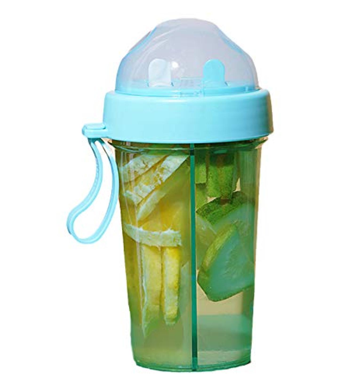 Portable Double Straw Leak-Proof Kid Cup 20oz Blue - Children's 2-in-1 Water Bottle with Lid and Cute Design - Buy Online on GoSupps.com