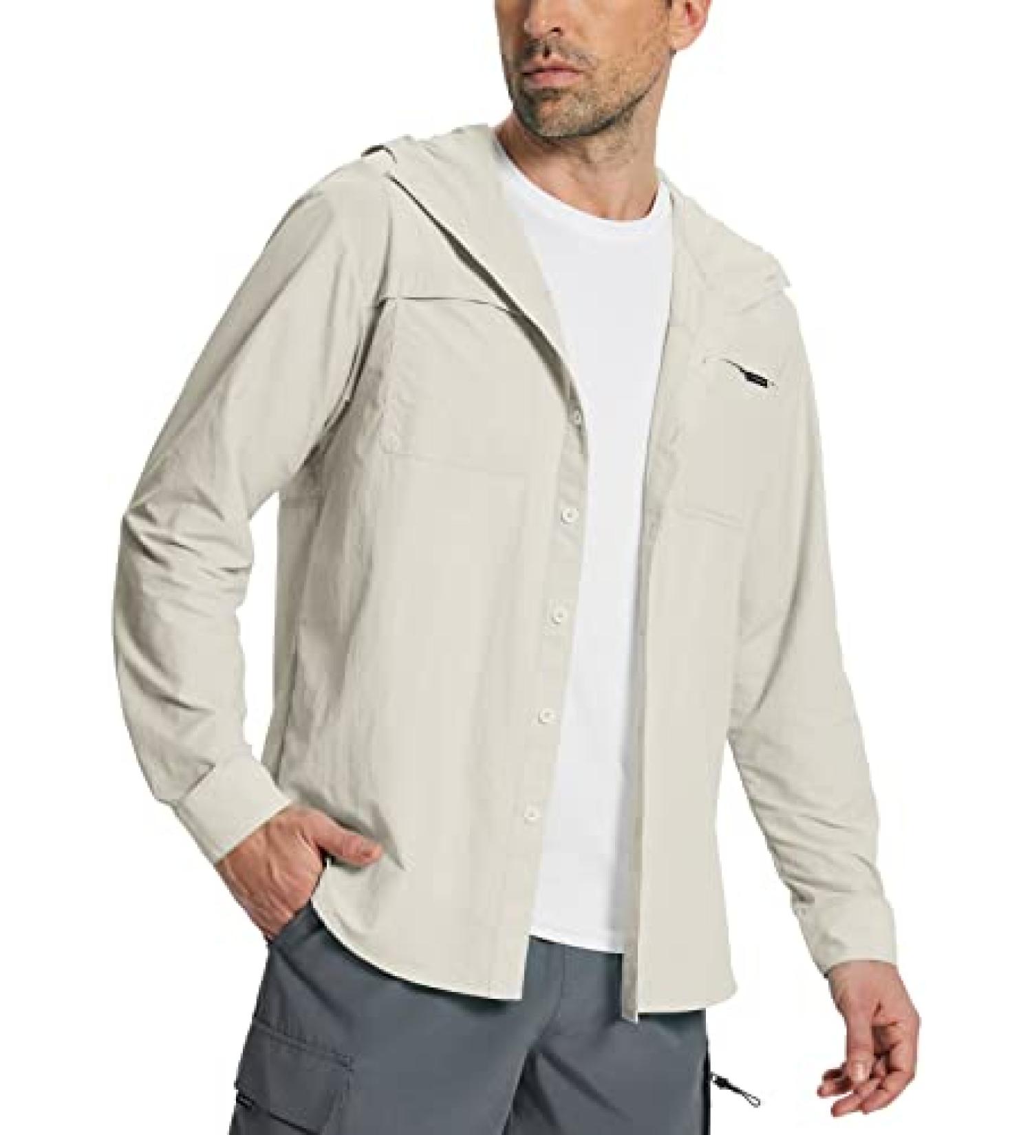 Baleaf Men's UPF 50+ Hoodie Sun Shirt SPF Long Sleeve Quick Dry UV Protection - Oatmeal, X-Large - Buy Online on GoSupps.com