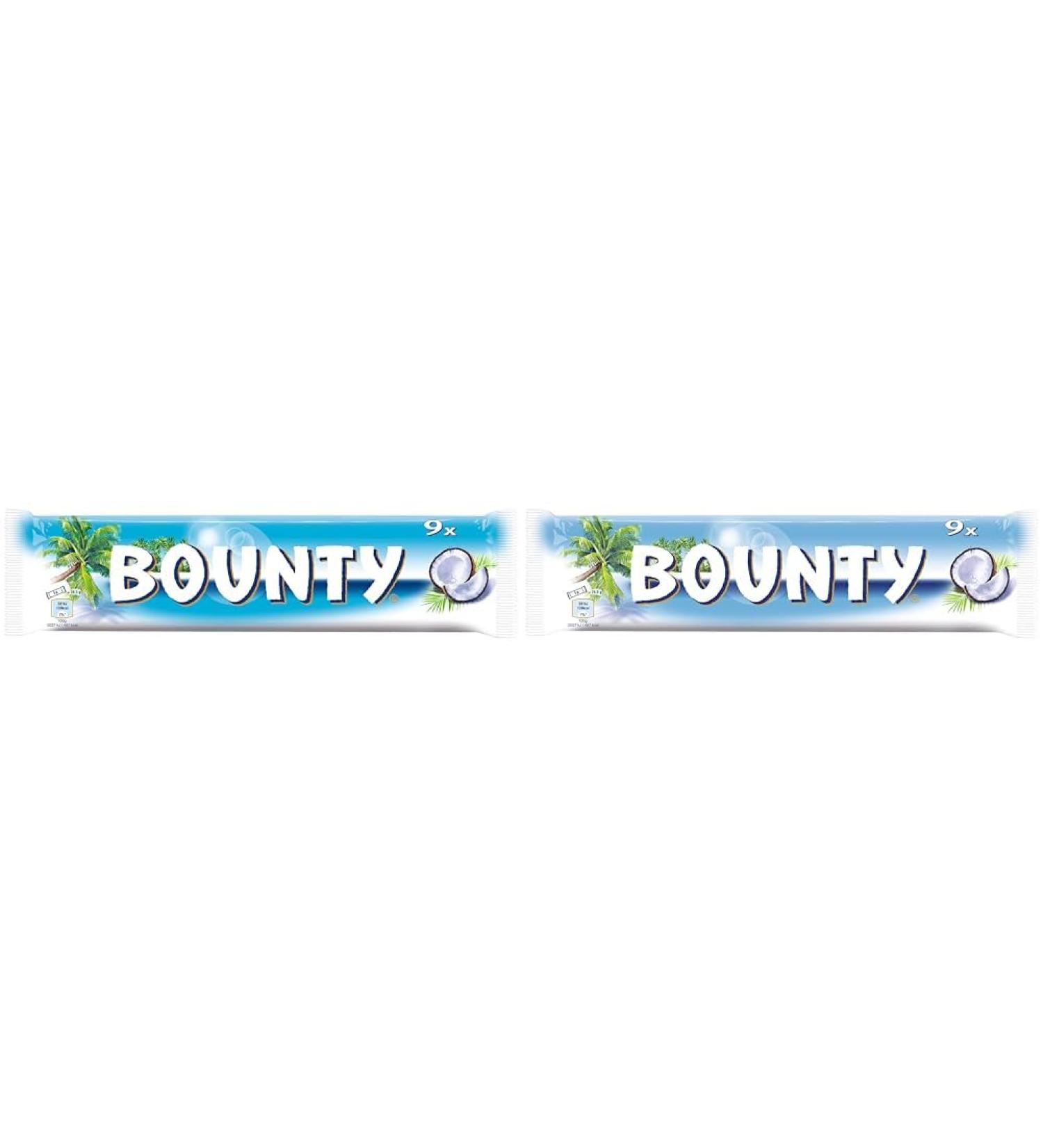 Bounty Chocolate Bars Coconut and Chocolate Flavour 9 Bars in a Pack (9 x 28.5g) (Pack of 2) 257 g (Pack of 2)
