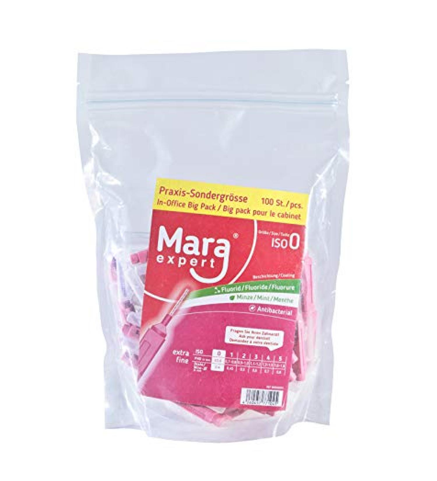 Interdental brush Pink - Mara Expert |0.4mm ISO 0 extra fine | 100 interdental brushes |16% extra |Brushes for interdental spaces |With mint taste - chlorhexidine - fluoride
