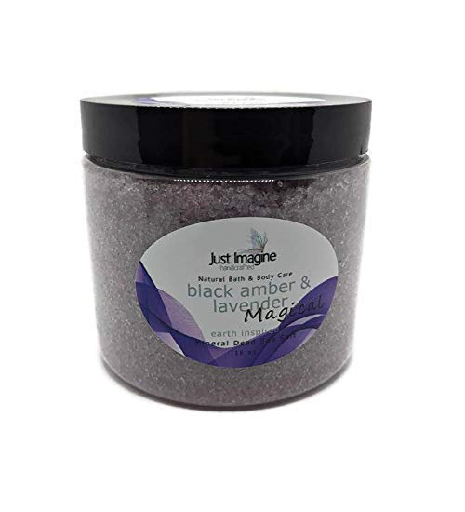 Just Imagine Handcrafted - Black Amber & Lavender Dead Sea Mineral Bath Salt All Natural Handmade 16 oz