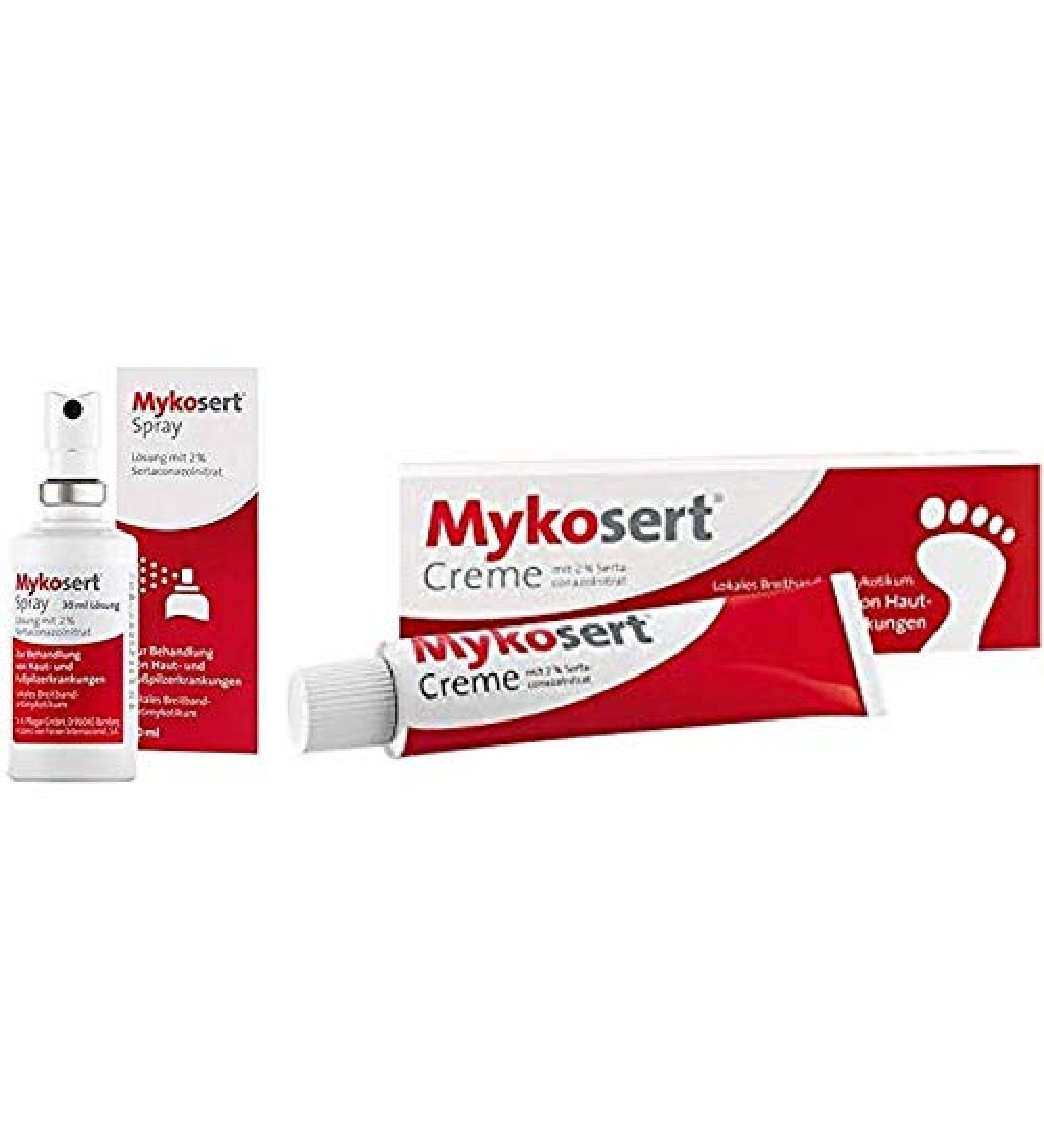 Mykosert Set Spray and Cream against skin and foot fungus kills the fungal pathogens and stops the fungal growth