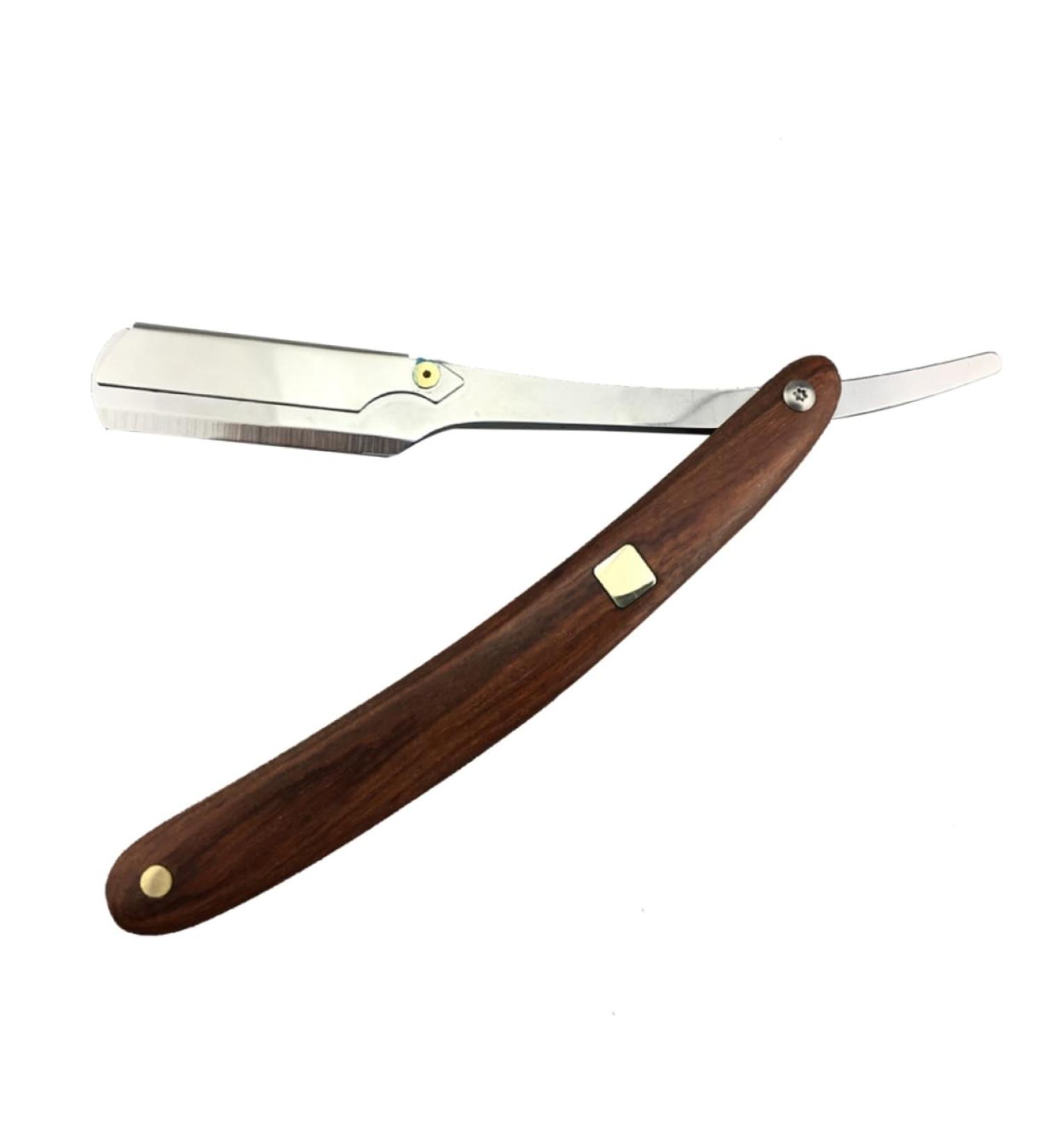 Minkissy Double Foldable Razor for Men - Safe Metal Hand Shaving Tool & Wooden Cutlery Holder | International Shipping Available - Buy Online on GoSupps.com