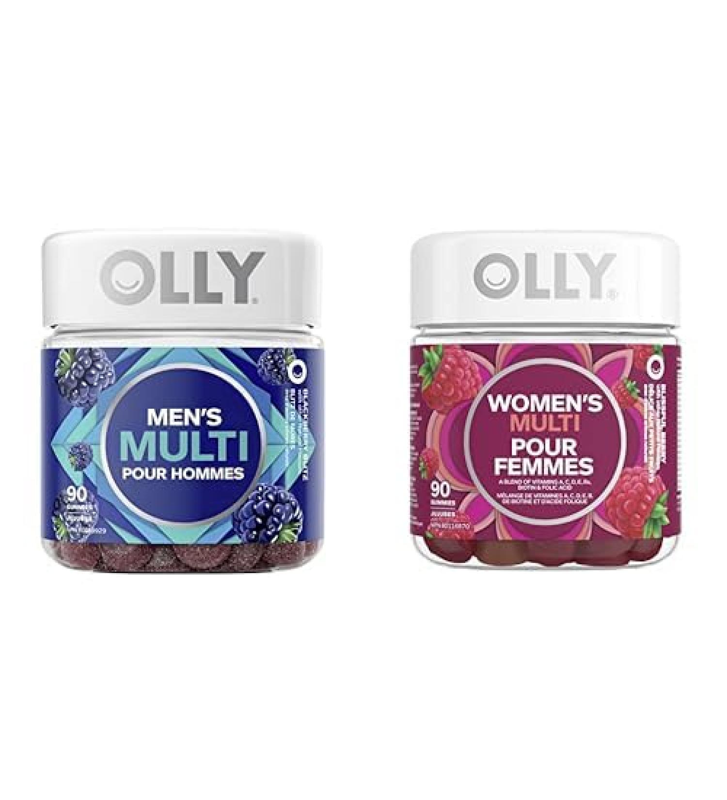 OLLY Men's & Women's Multi Gummy Supplement with no artificial flavours and colours Blackberry Blitz & Blissful Berry multivitamin to help support men's & women's health 45 day supply 90 gummies