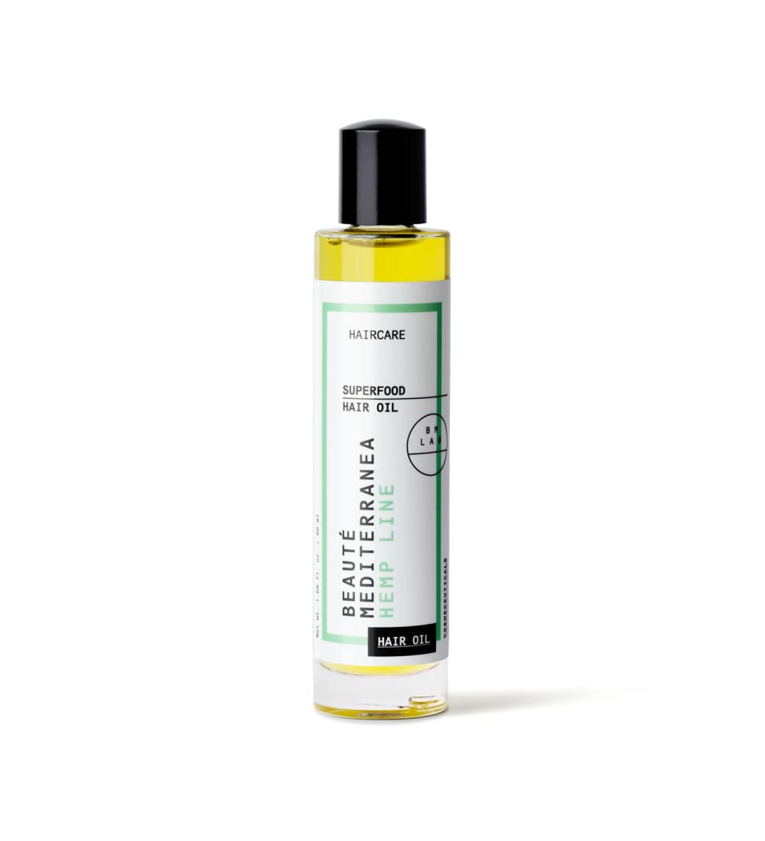 Beaute Mediterranea Superfood Hair Oil with Hemp & Abyssinian Oil 50 ml - Dry Touch Formula for Intensive Hair Nourishment Shine and Protection - Natural Vegan & Paraben-Free Haircare - Buy Online on GoSupps.com