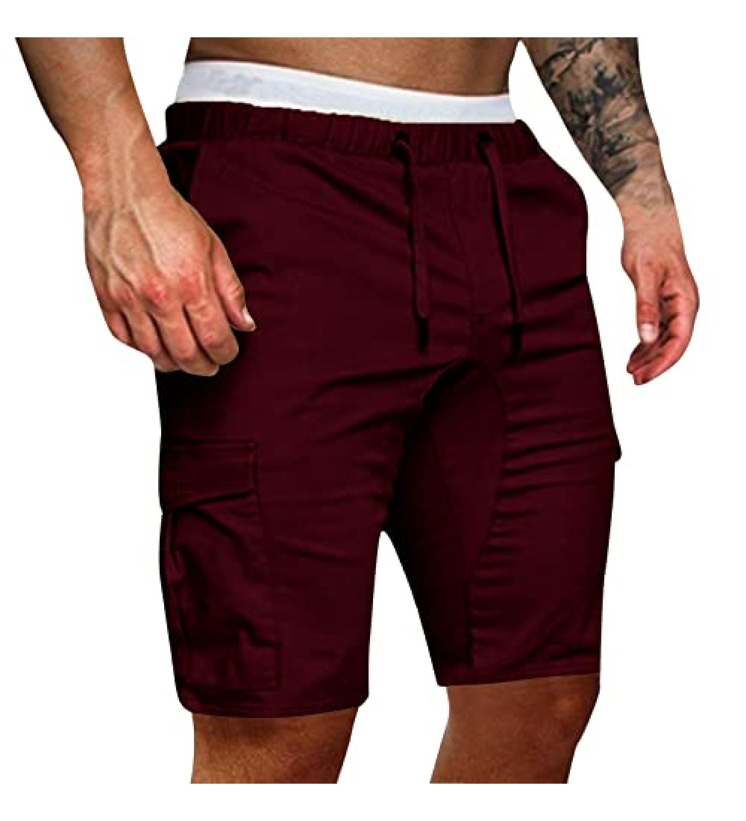 GUOBIOZIY Men's Elastic Waist Drawstring Shorts with Zipper Pockets - Red, Large - Buy Online on GoSupps.com