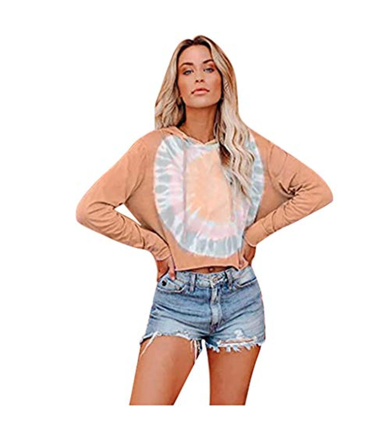 Women's Casual Tie Dye Print Hoodie | Long Sleeve Loose Pullover Sweatshirt | Orange Tunic Top - Buy Online on GoSupps.com