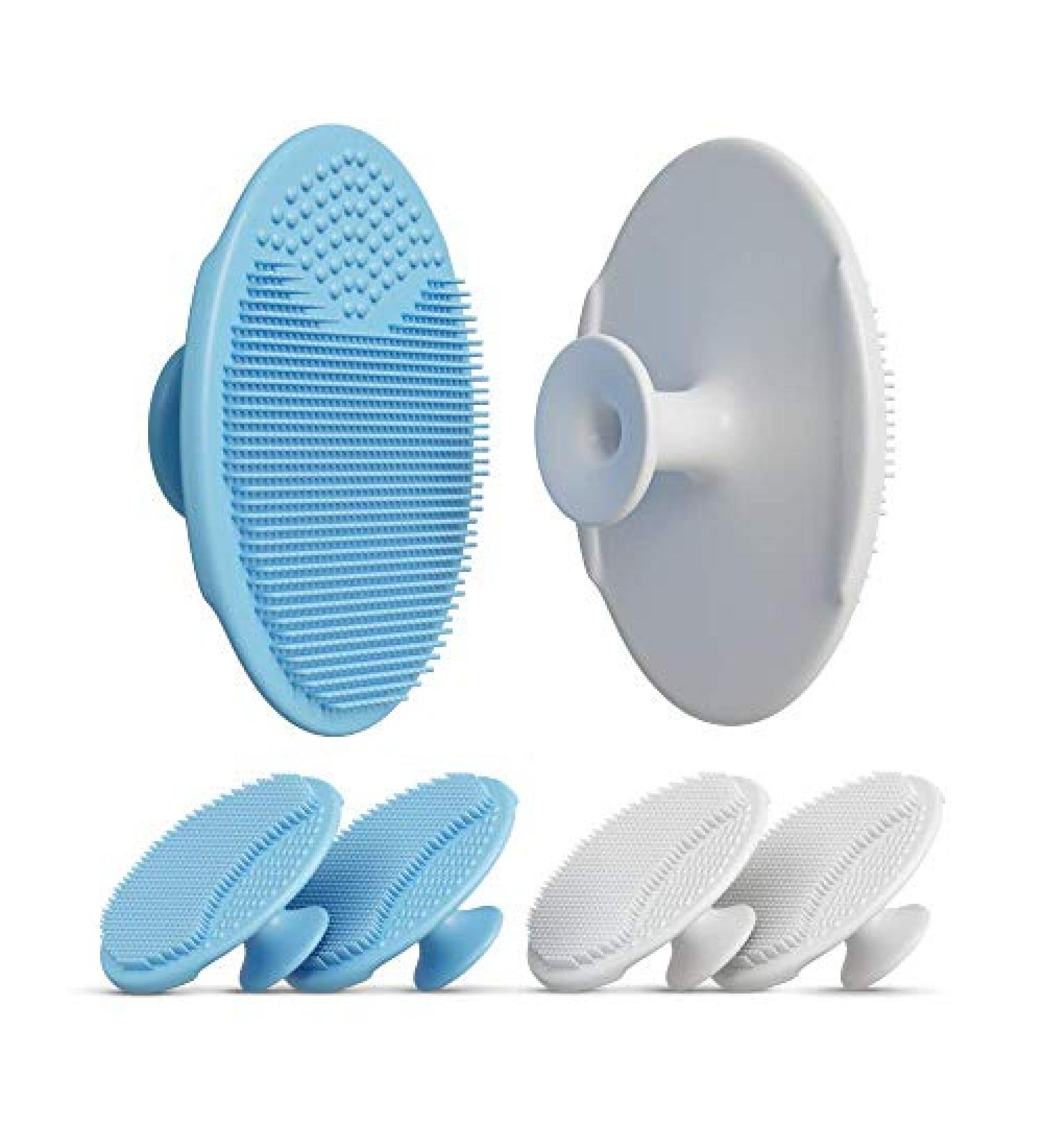 Silicone Facial Scrubber - Gentle Exfoliator for Sensitive Skin | Cleansing Brush with Soft Bristles - 4 Pack (2 Blue 2 White) - Removes Blackheads & Whiteheads - Buy Online on GoSupps.com