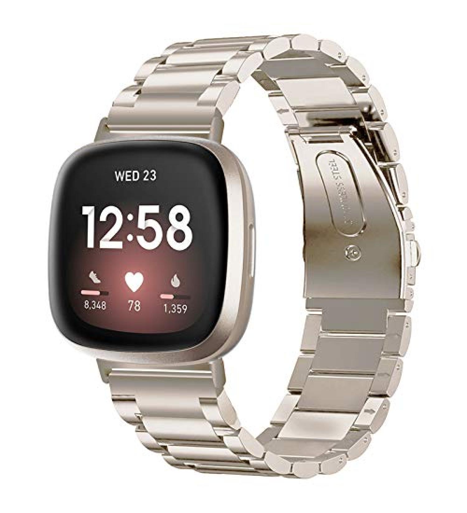 Band Compatible with Fitbit Sense Bands and Fitbit Versa 3 Bands  Solid Stainless Steel Wrist Watch Band Metal Replacement Straps Accessories for Women Men (Gold/Bronze) - Buy Online on GoSupps.com