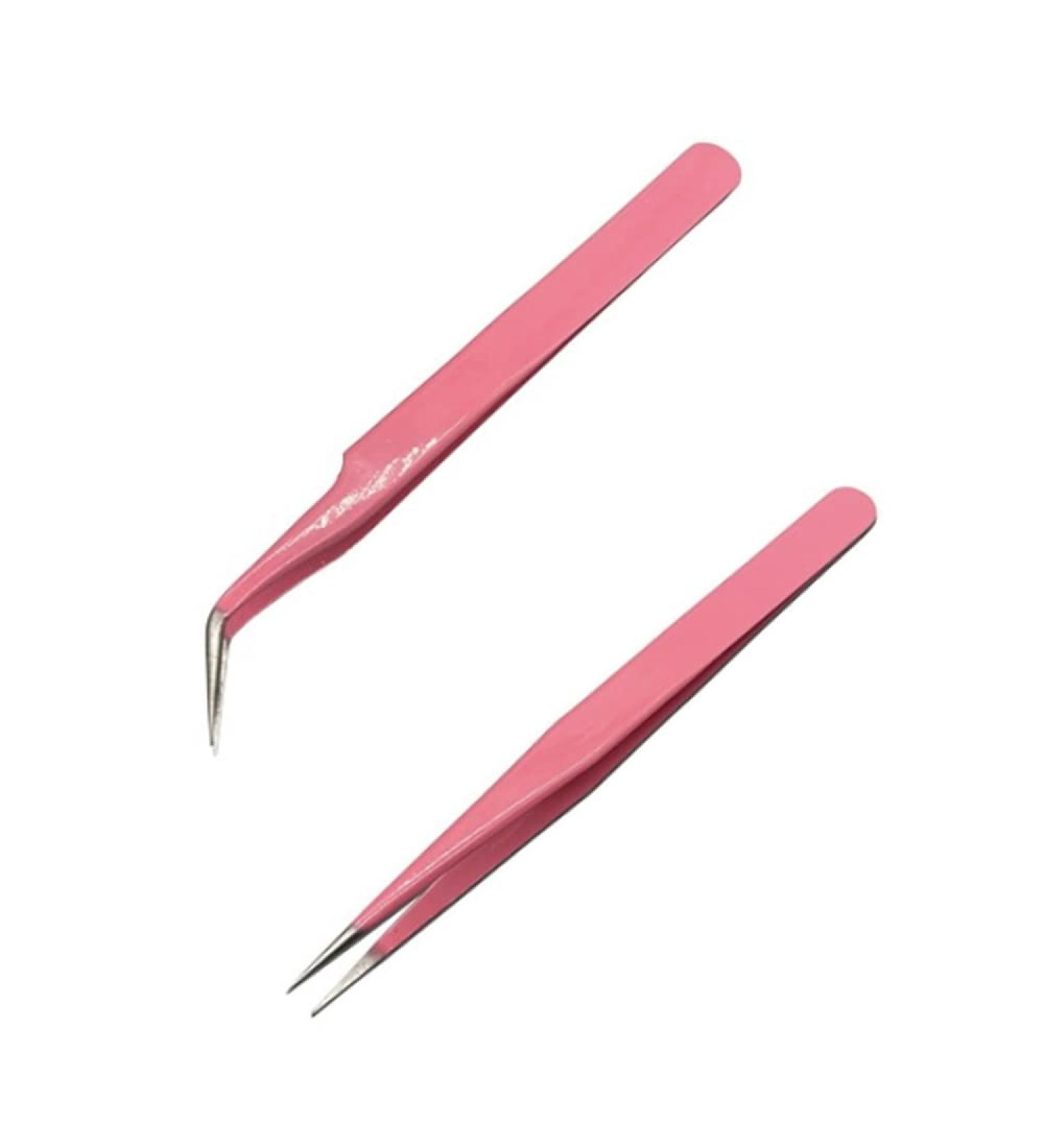 2 Pcs Stainless Steel Straight and Curve Tip Eyelash Extension Tweezers for Nail Art - Precision Tweezers for Eyelash Extensions - Buy Online on GoSupps.com