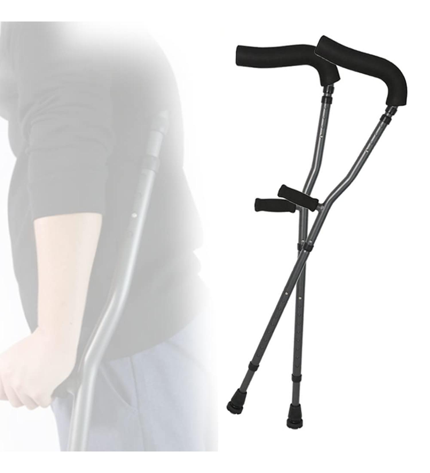 LINYUES Forearm Crutches Adult F-Shape Aluminum Crutches with Heavy Duty Non-Slip Rubber Feet Ergonomic Handles Load 130kg - Buy Online on GoSupps.com