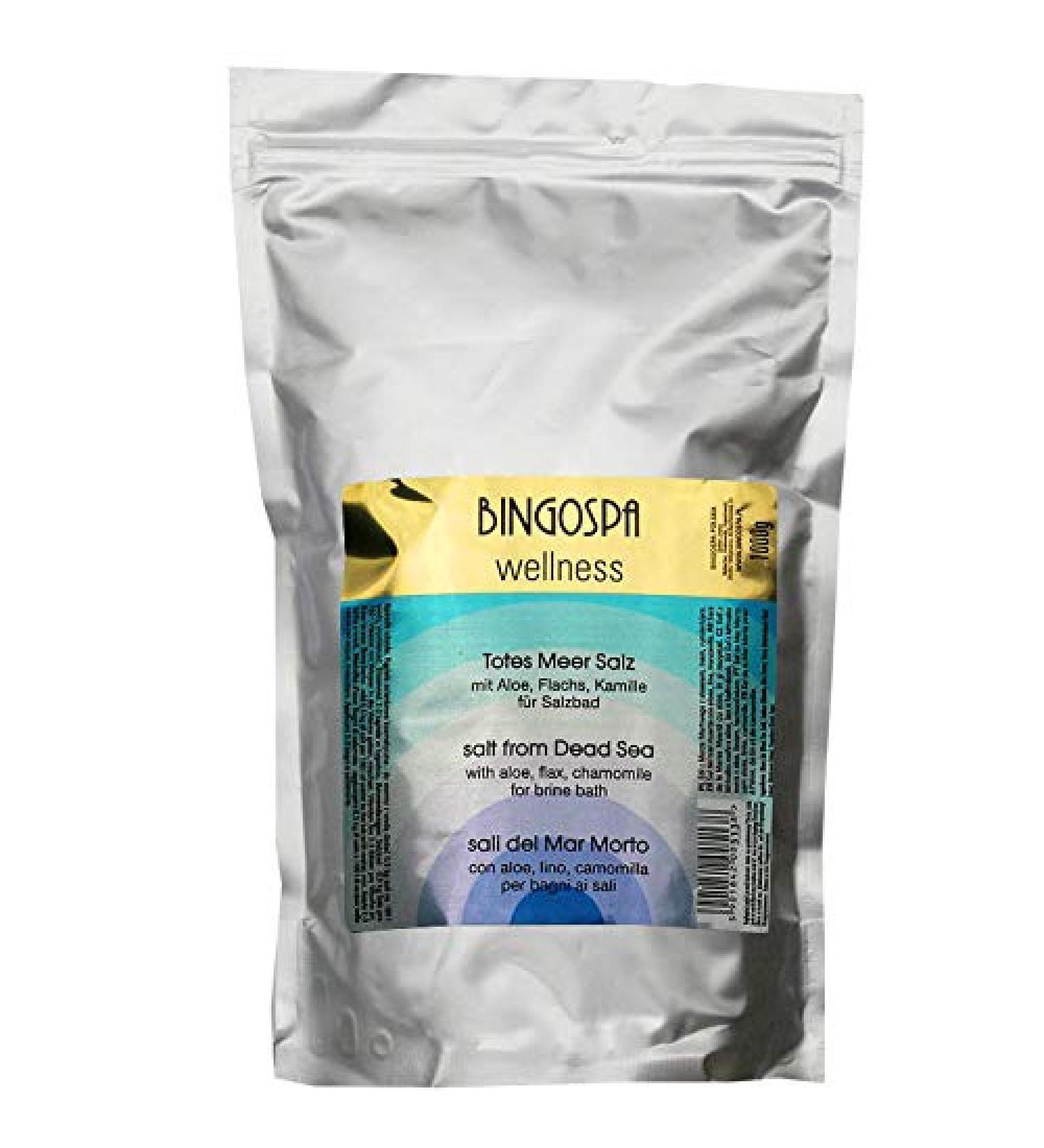 Dead Sea Bathing Salt with Aloe Flax & Chamomile - 1000g for Skin Infection Psoriasis Acne Relief Stress & Muscle Pain | BingoSpa - Buy Online on GoSupps.com